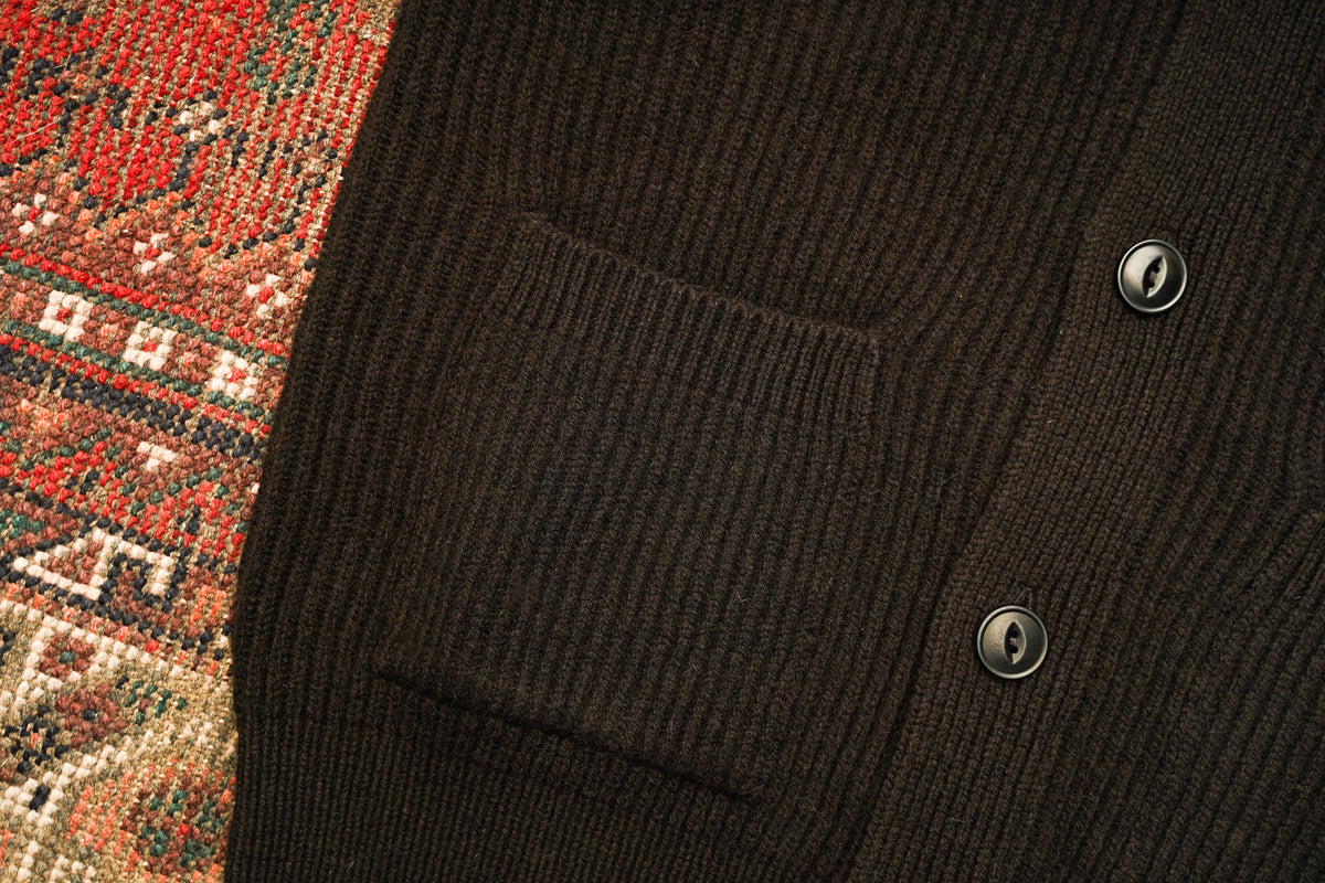 Merz b. Schwanen Sturdy Ribbed Merino Wool - Cashmere Cardigan - Espresso
