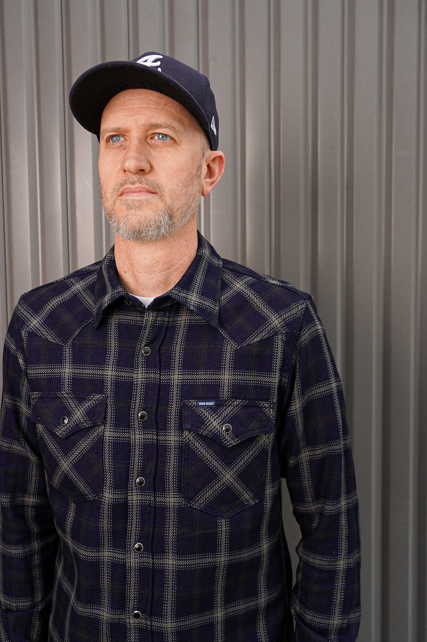 Iron Heart IHSH-411-BLK 9oz Selvedge Indigo Check Flannel Western Shirt - Black