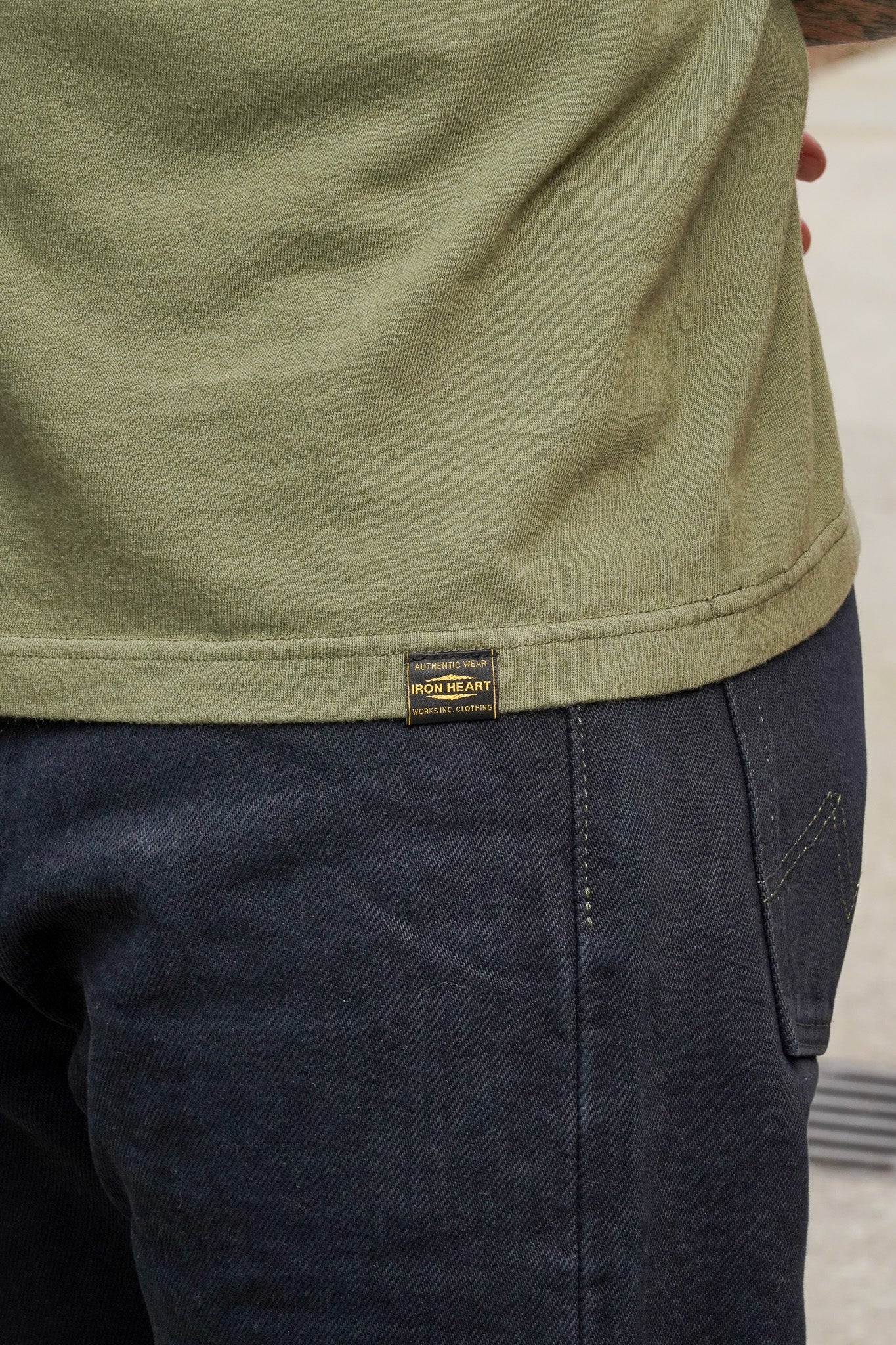 Iron Heart IHT-1610L-OLV 6.5oz Loopwheel Crew Neck T-Shirt (Longer Body) - Olive