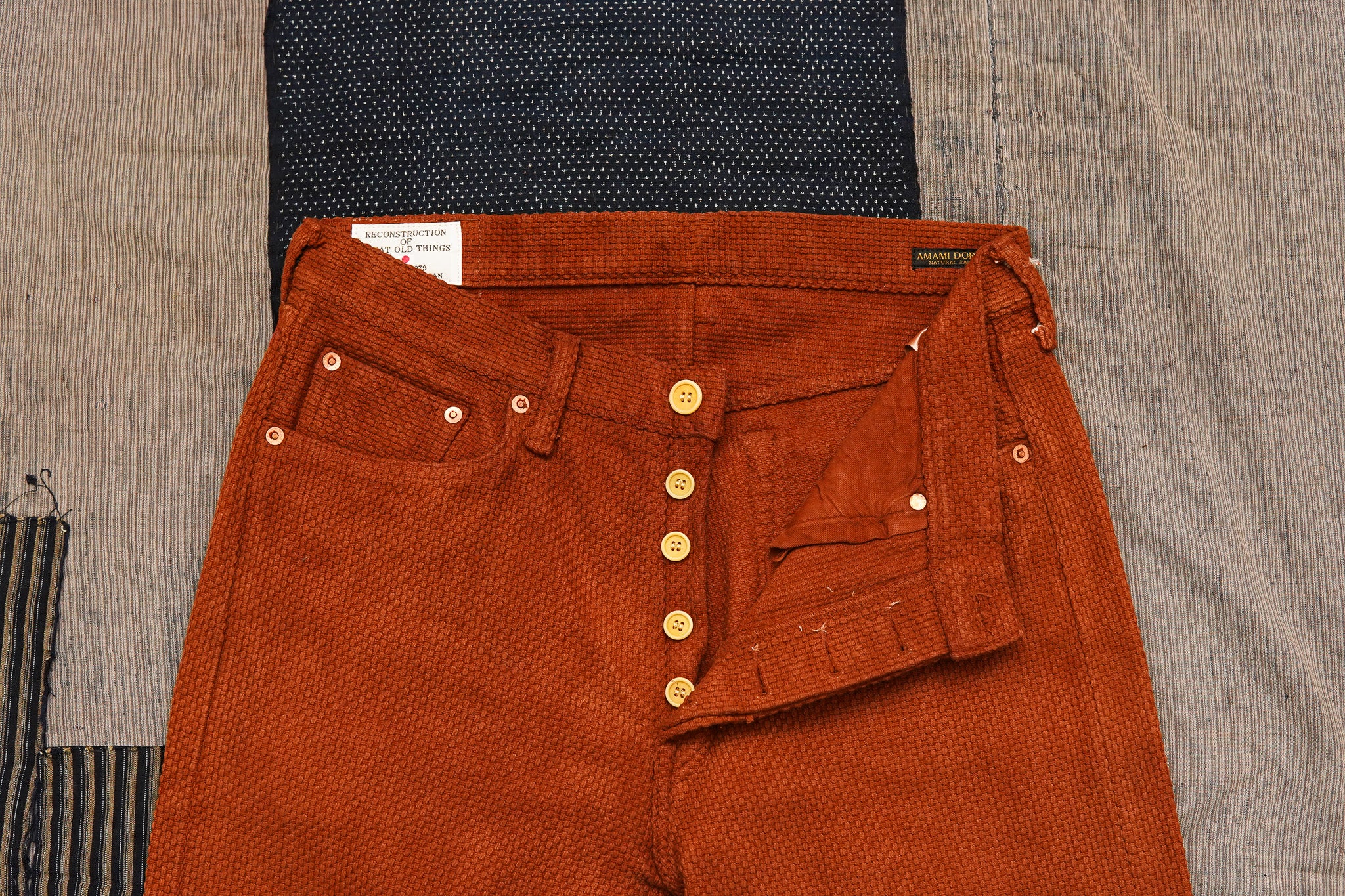 Studio D'Artisan 1914W Amami Oshima Mud-Dyed Sashiko Jeans - Brown