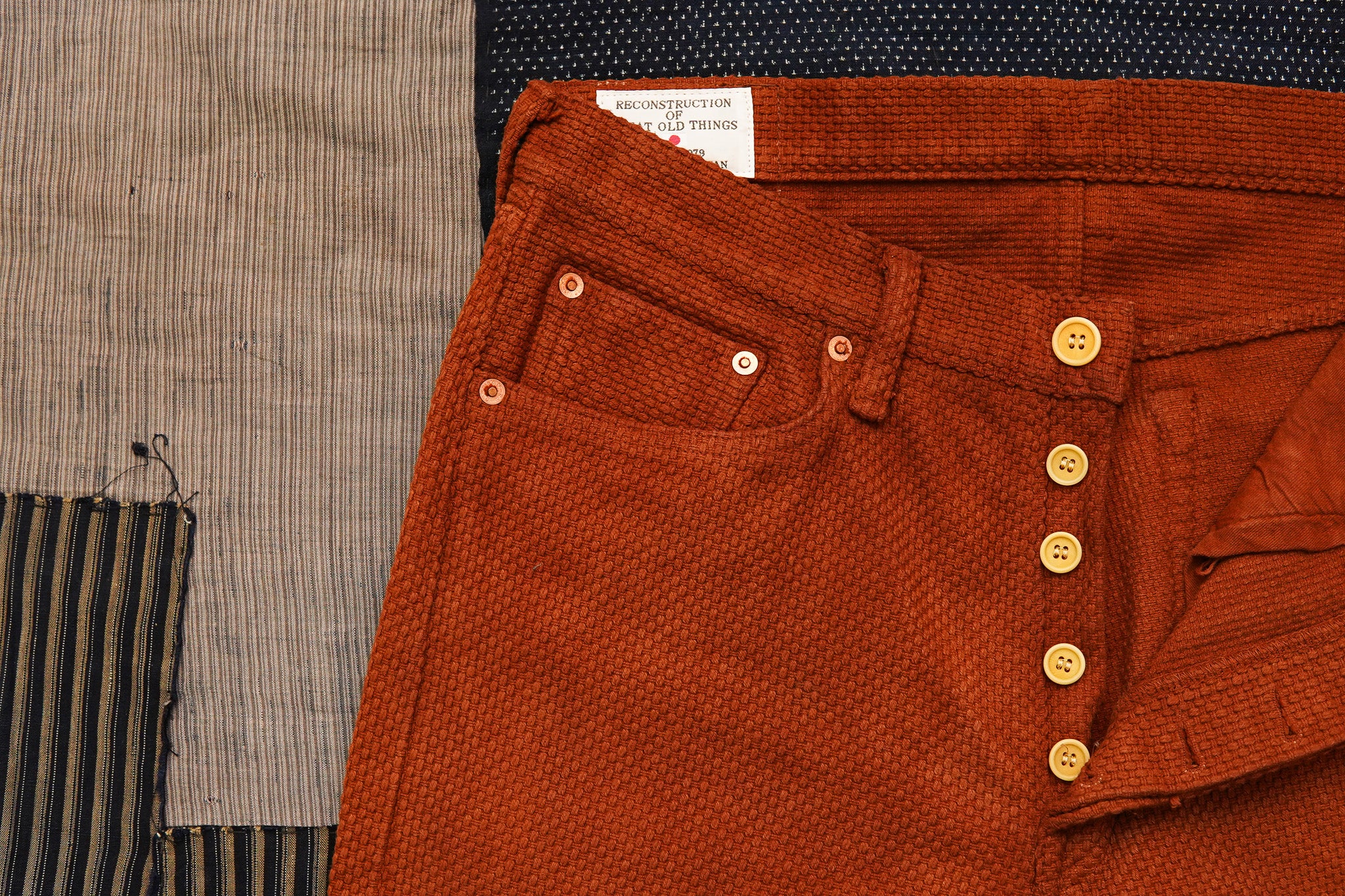 Studio D'Artisan 1914W Amami Oshima Mud-Dyed Sashiko Jeans - Brown