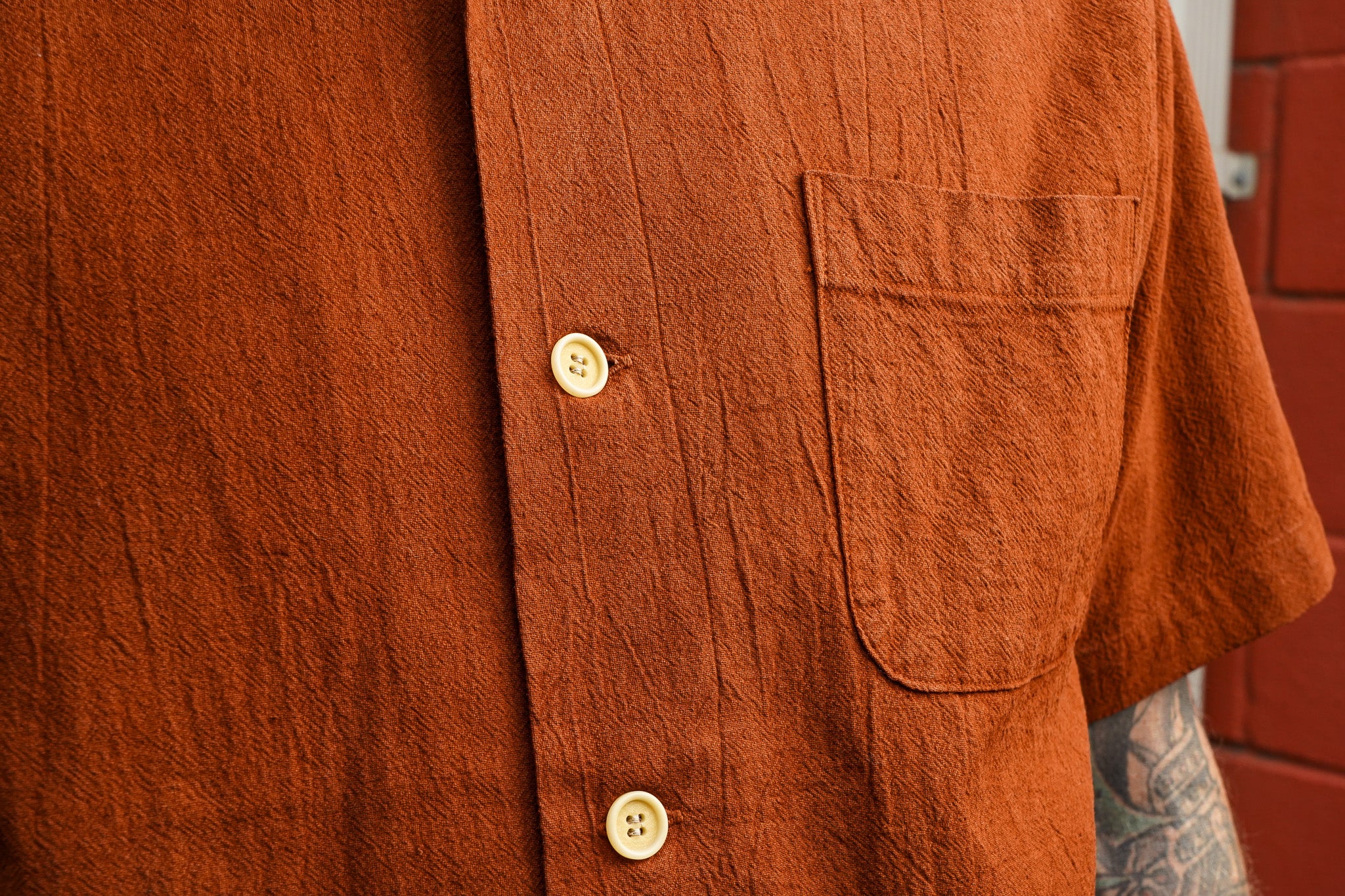 Studio D'Artisan 5739 Cotton/Linen Amami-Dorozome Mud-Dyed Shirt - Light Brown