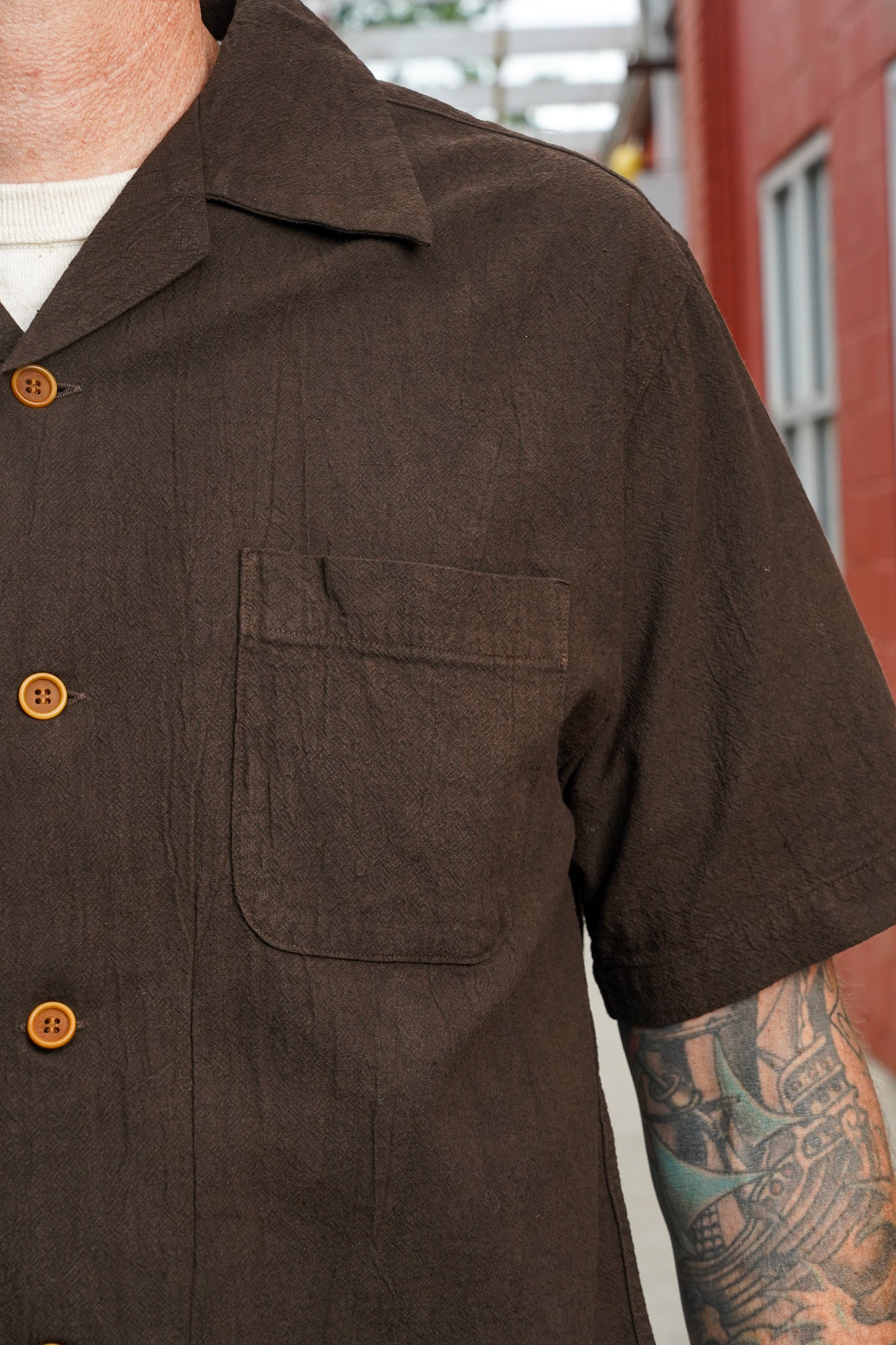 Studio D'Artisan 5739 Cotton/Linen Amami-Dorozome Mud-Dyed Shirt - Dark Brown
