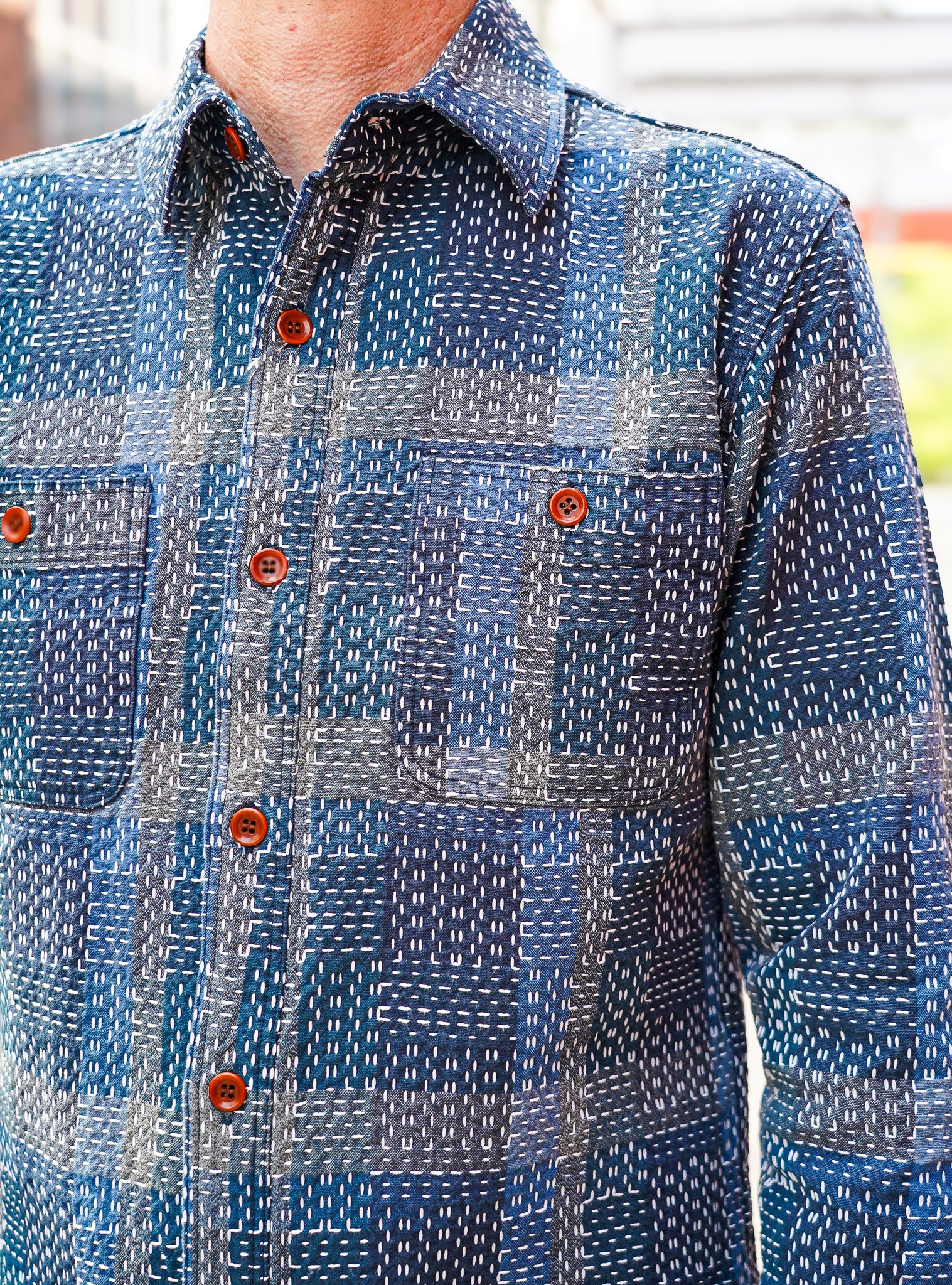 Studio D'Artisan 5651 Noragi Sashiko Shirt - Blue