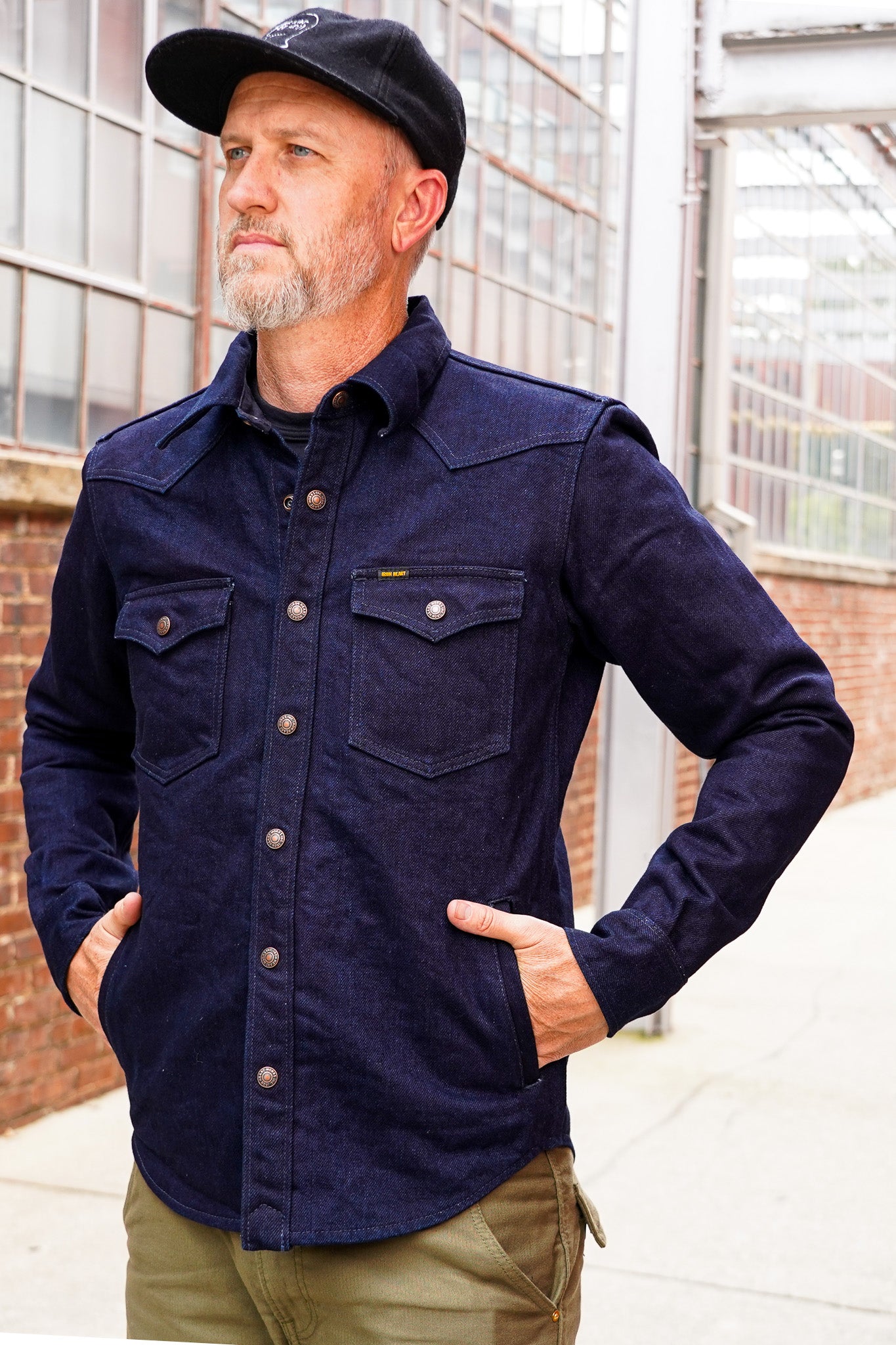 Iron Heart IHSH-409-IB 19oz Selvedge Denim CPO Shirt - Indigo/Black