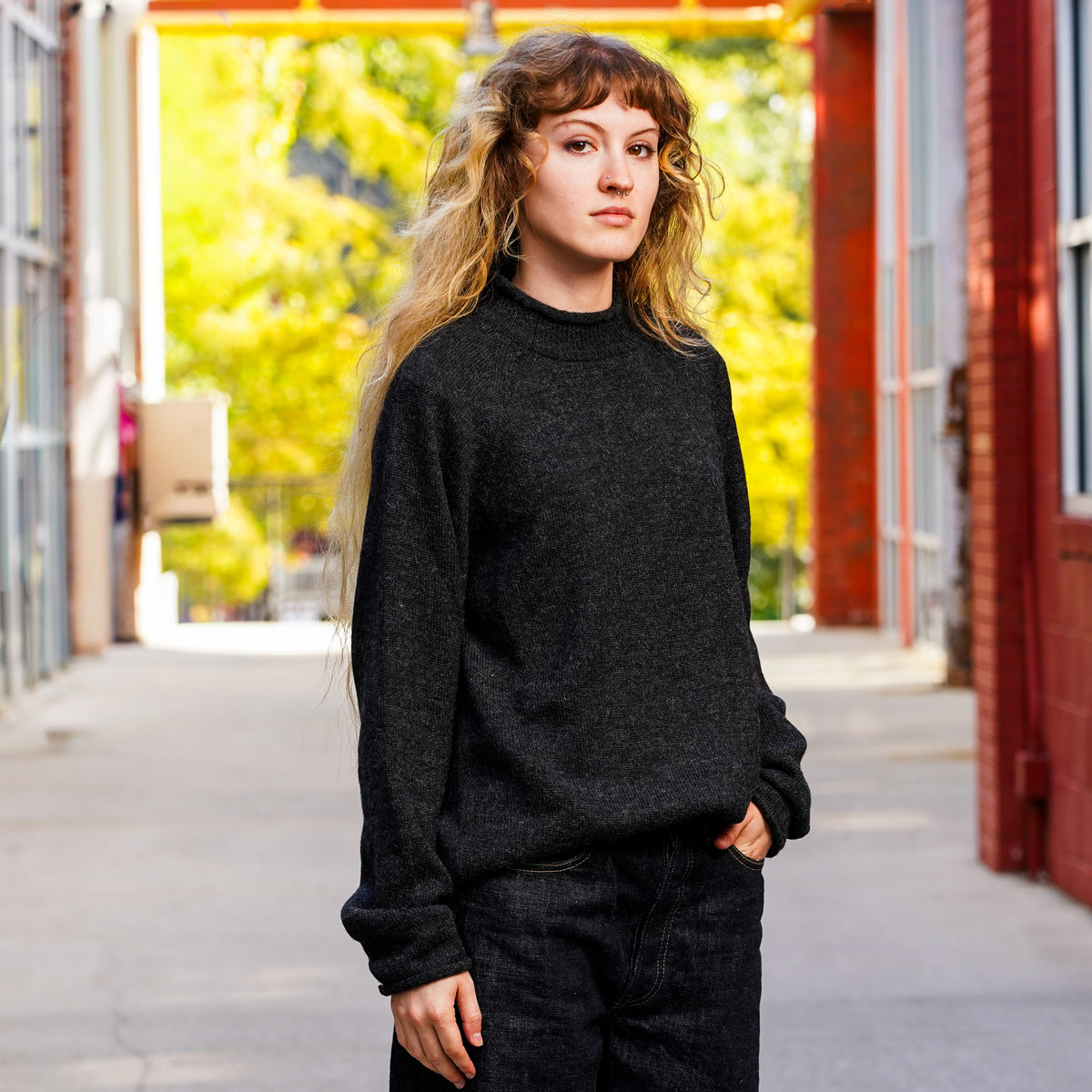 3sixteen Roll Neck Sweater - Charcoal Baby Alpaca
