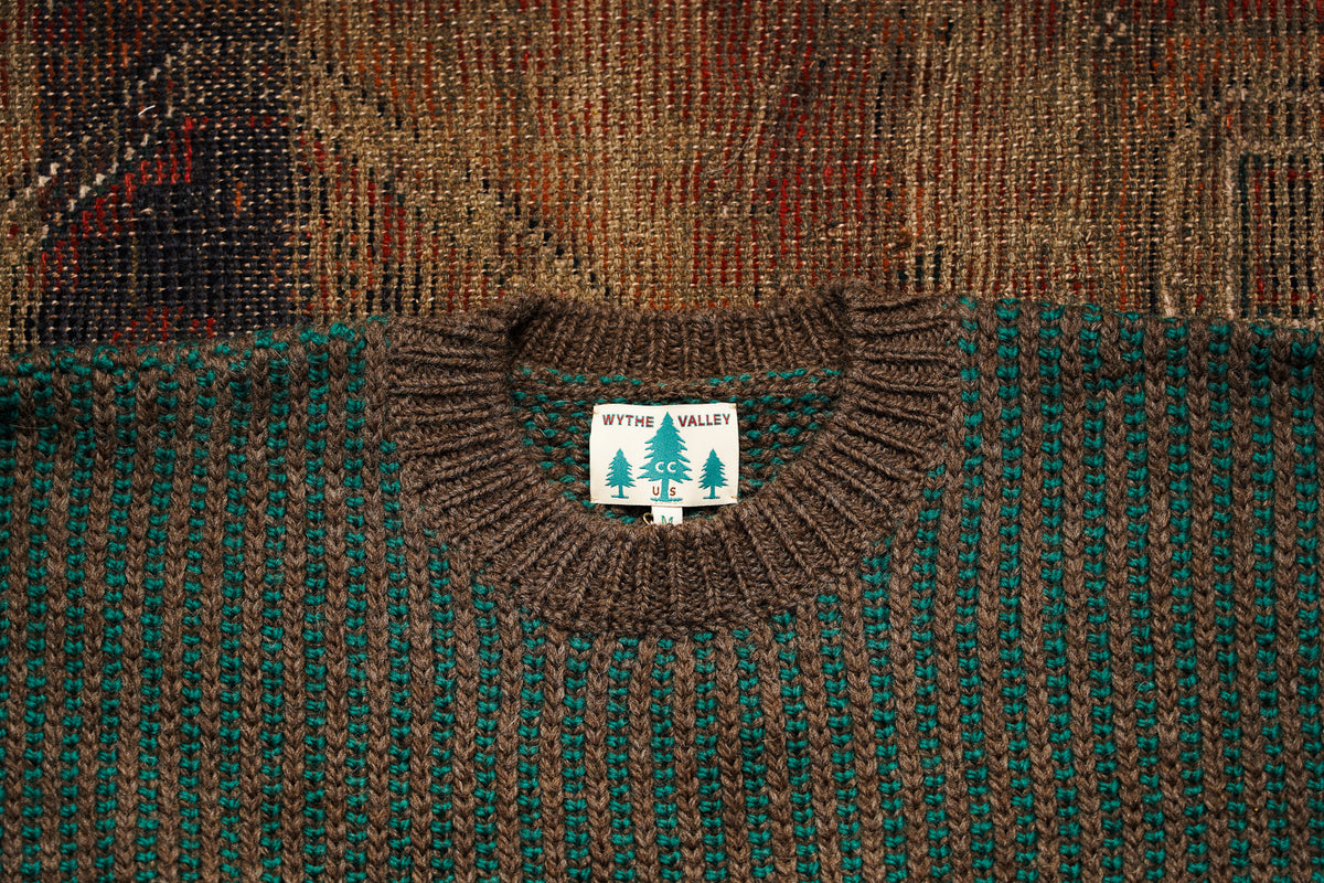 Wythe Two Tone Crewneck Sweater - Forest Green/Taupe
