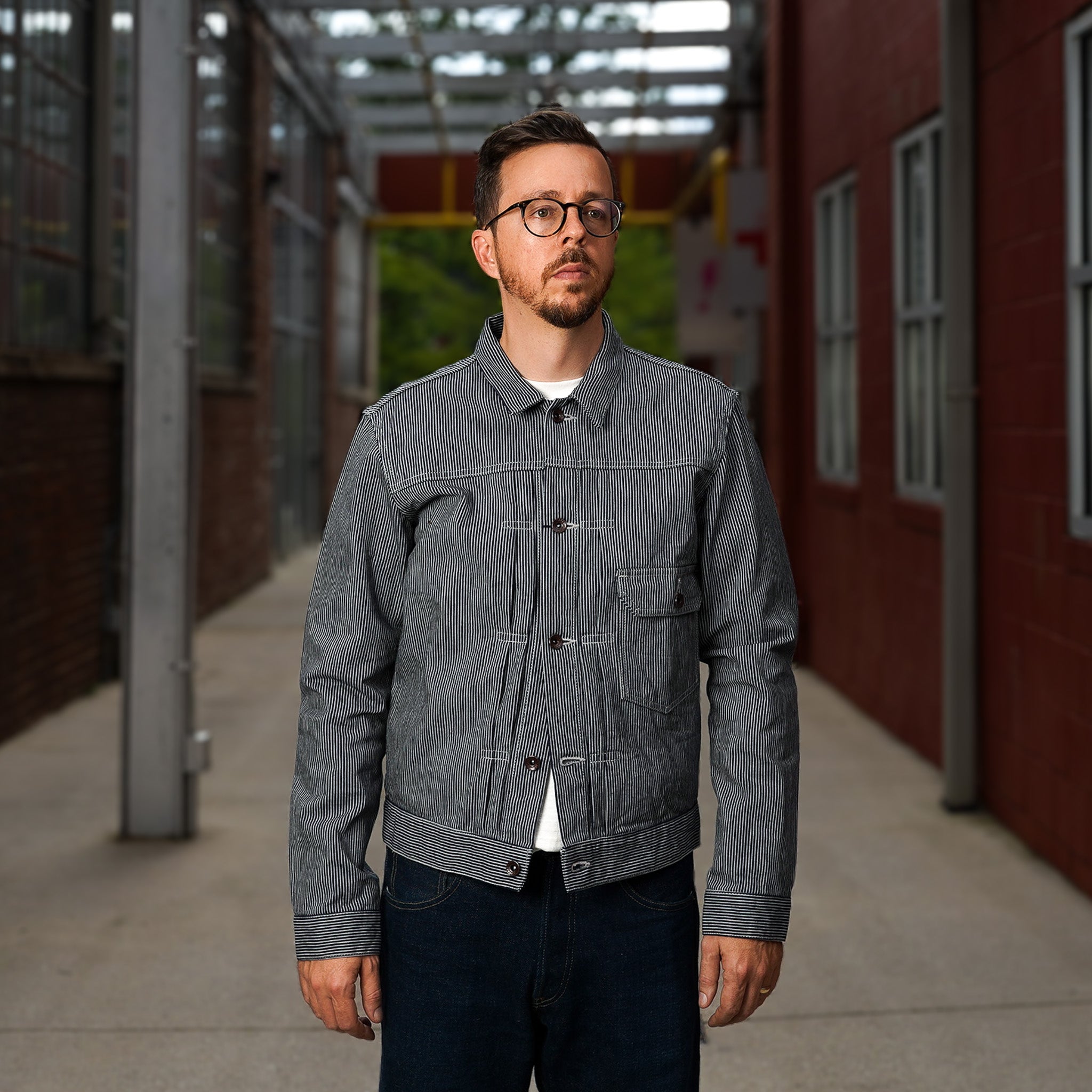 Iron Heart IHJ-141-IND 10.5oz Narrow Stripe Hickory Type 1 Jacket - Indigo