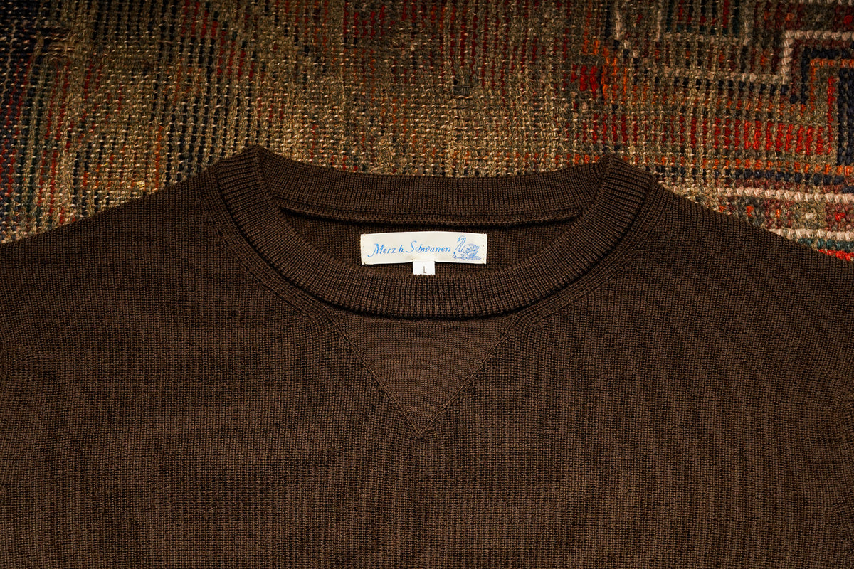 Merz b. Schwanen Merino Wool Pullover Ribbed Structure - Coffee