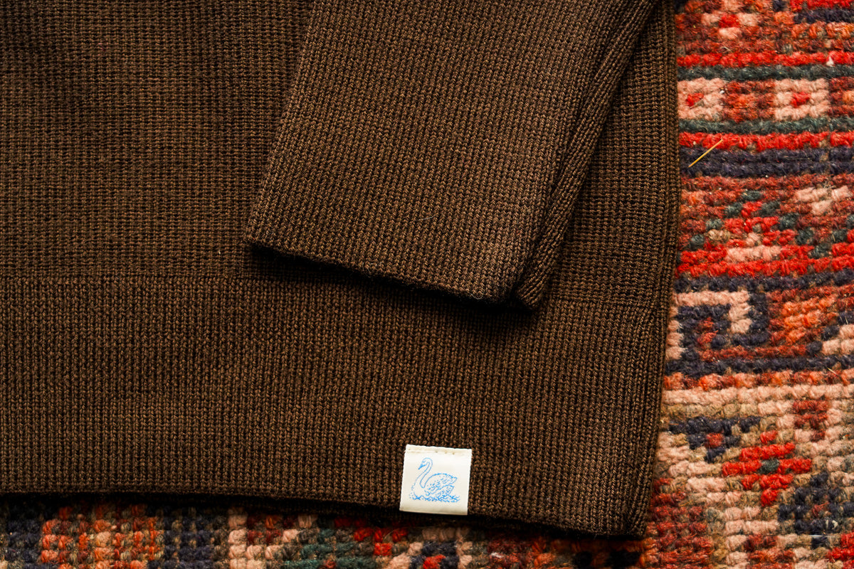 Merz b. Schwanen Merino Wool Pullover Ribbed Structure - Coffee