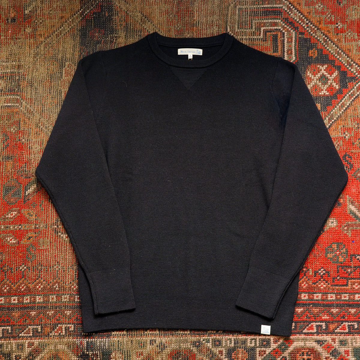 Merz b. Schwanen Merino Wool Pullover Ribbed Structure - Deep Black