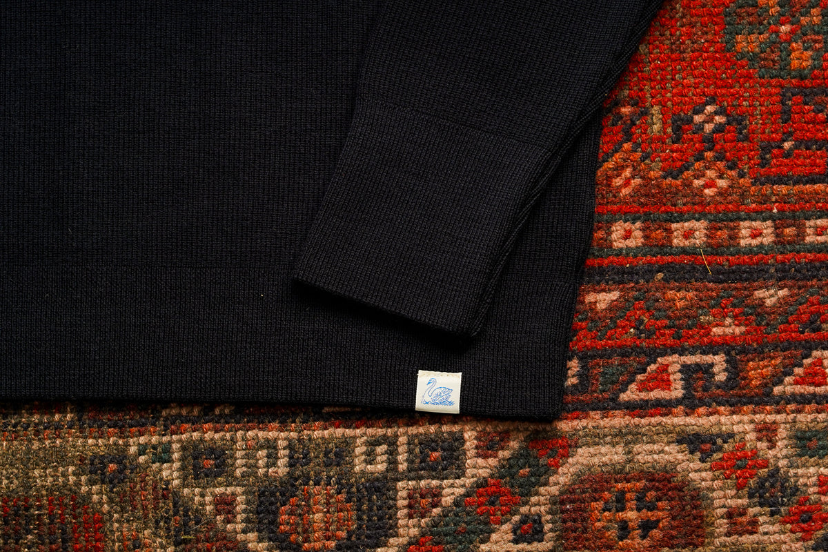 Merz b. Schwanen Merino Wool Pullover Ribbed Structure - Dark Navy