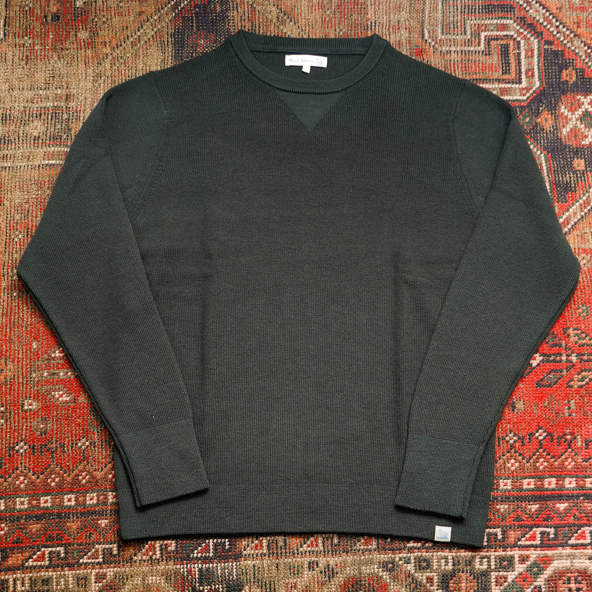 Merz b. Schwanen Merino Wool Pullover Ribbed Structure - Bottle Green