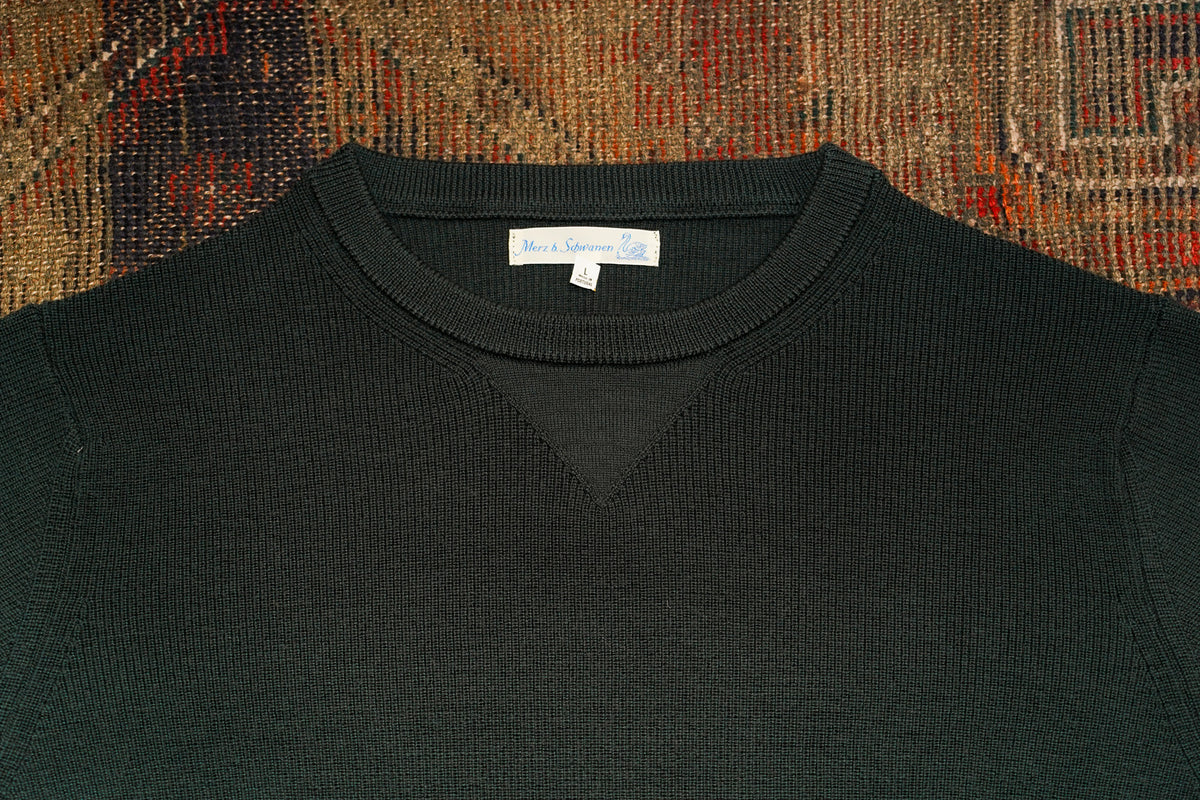 Merz b. Schwanen Merino Wool Pullover Ribbed Structure - Bottle Green