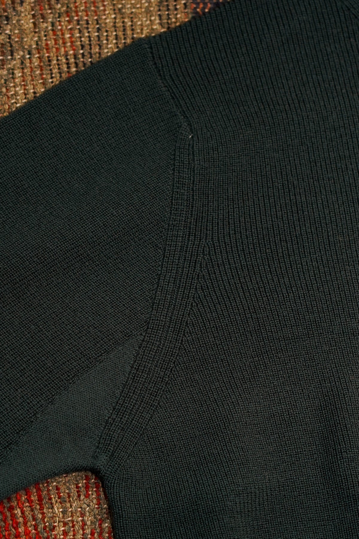 Merz b. Schwanen Merino Wool Pullover Ribbed Structure - Bottle Green