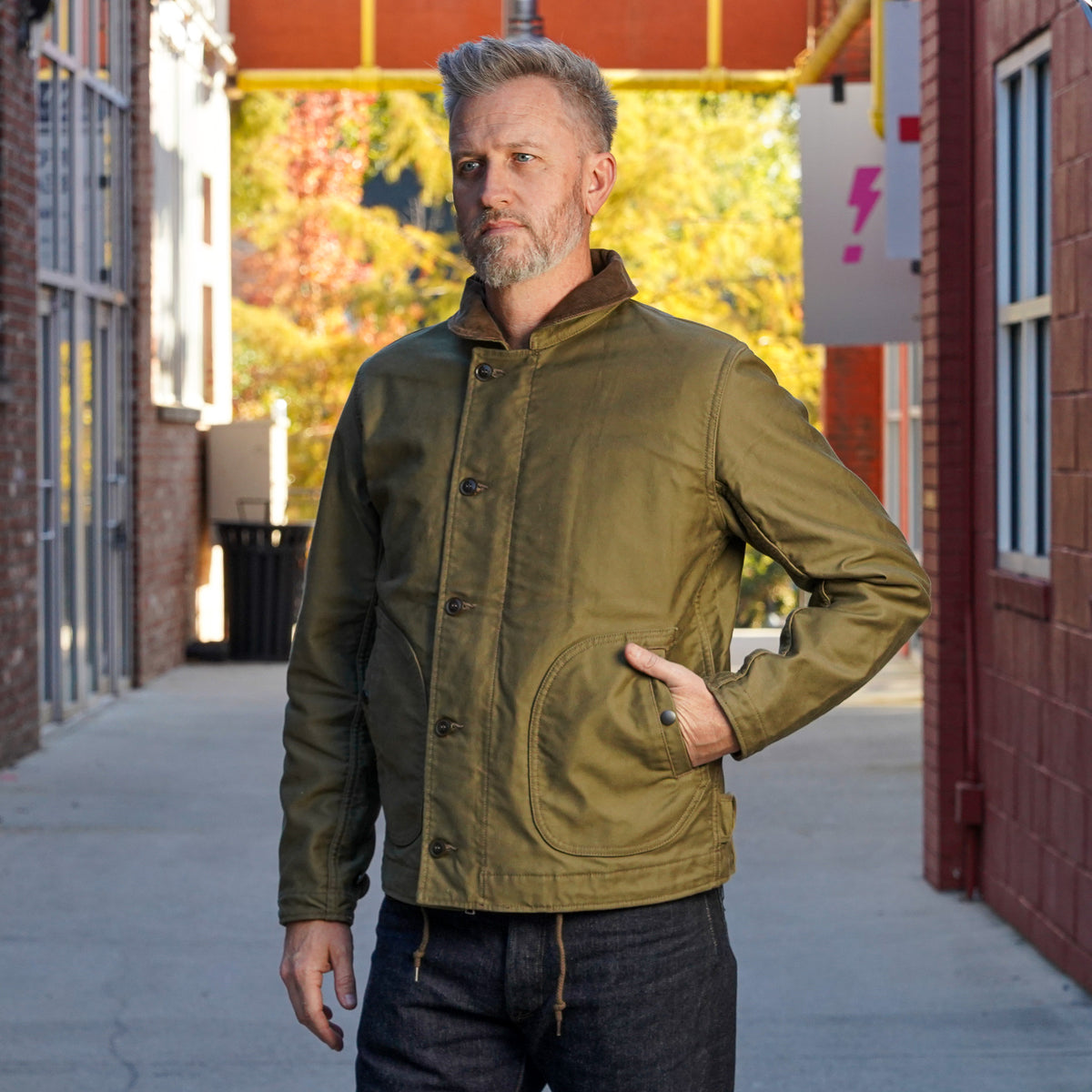 Iron Heart IHM-53-ODG 12oz Whipcord Lightweight N1 Deck Jacket - Olive Drab Green