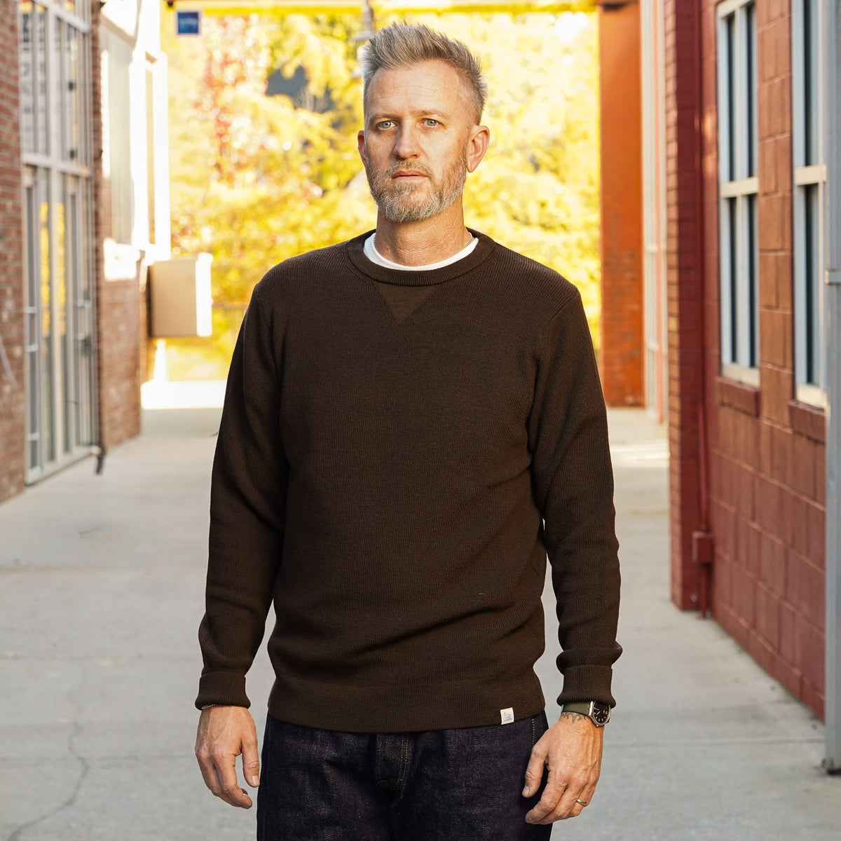 Merz b. Schwanen Merino Wool Pullover Ribbed Structure - Coffee