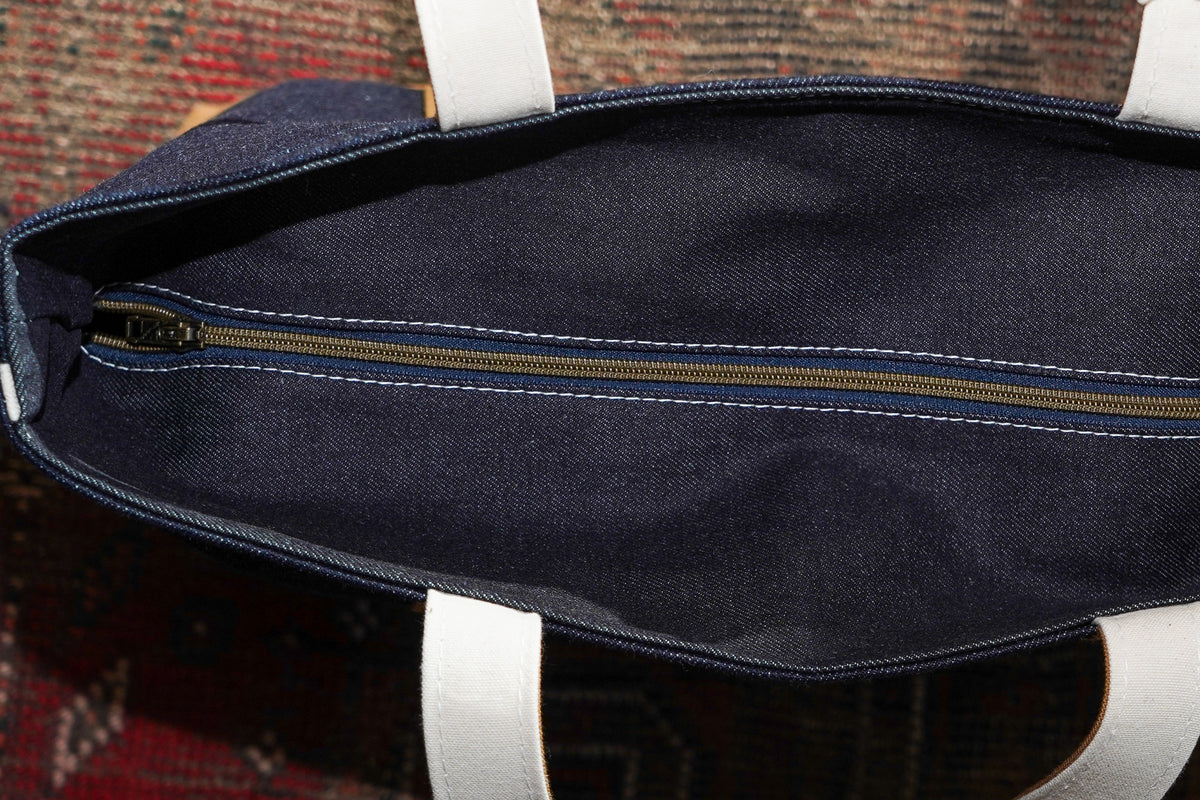 UES Zipper Tote - Denim/Brown Canvas