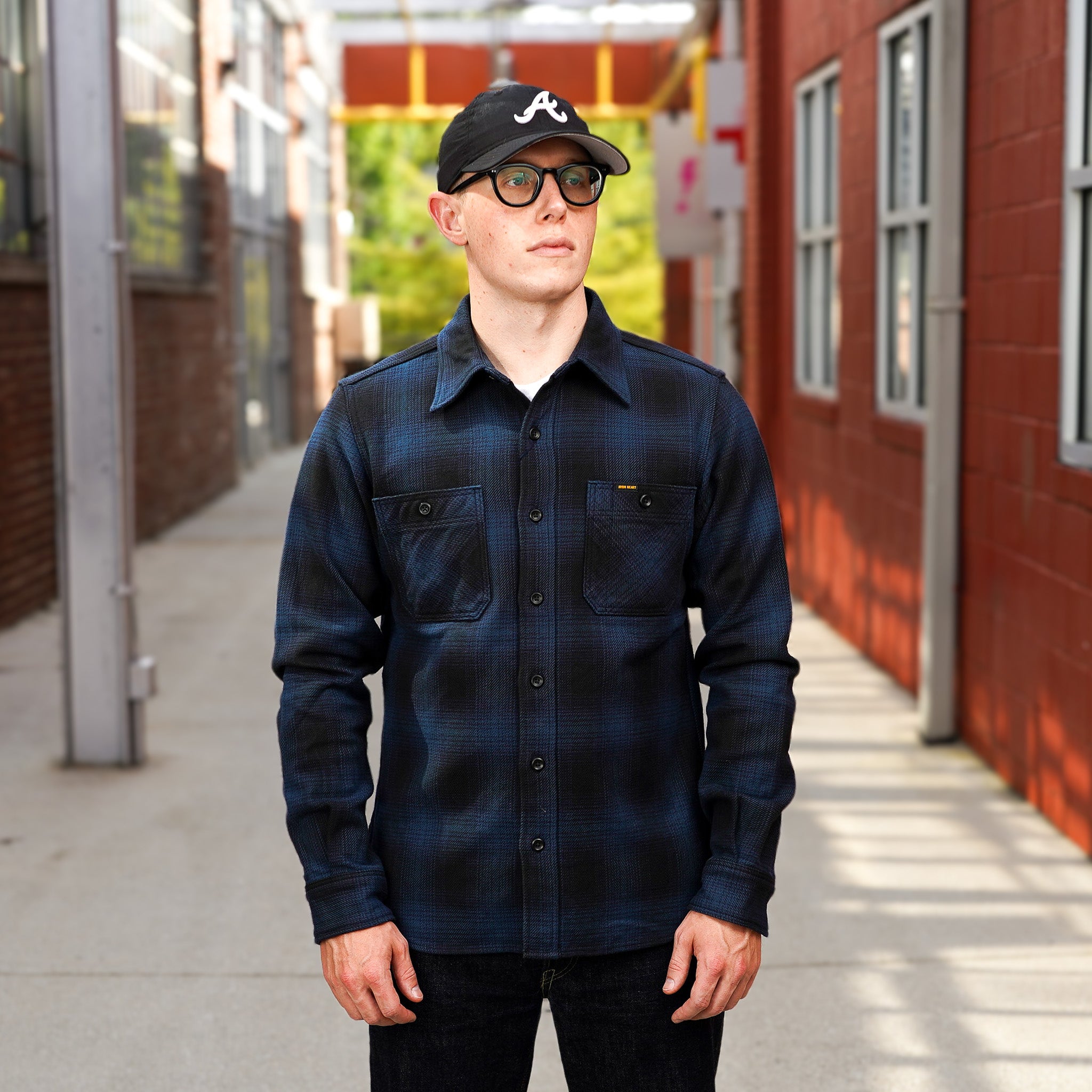 Iron Heart IHSH-265-NAV Ultra Heavy Flannel Ombré Check Work Shirt - Navy/Black