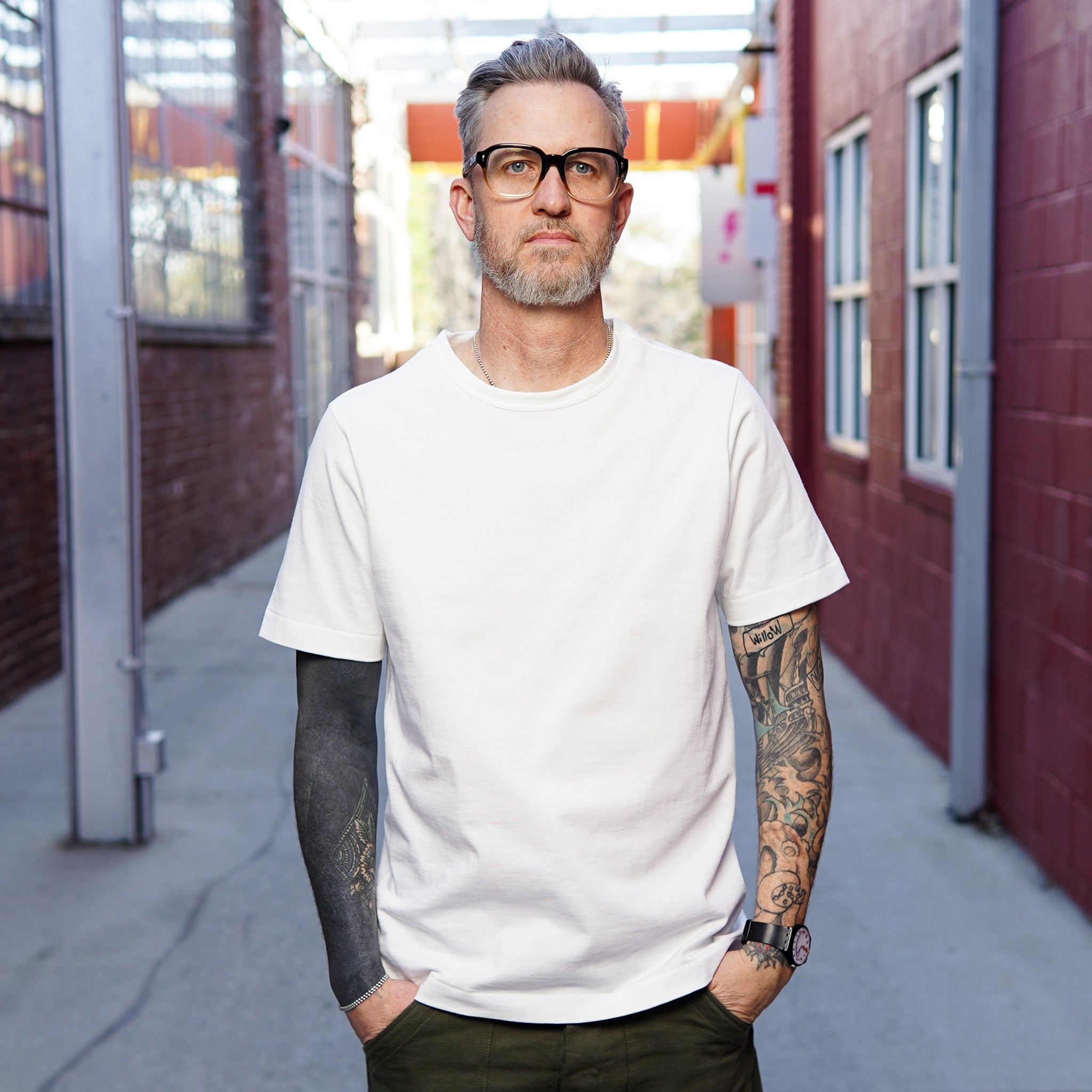 Merz b. Schwanen 214 Loopwheeled Relaxed Crew Neck T-Shirt - White