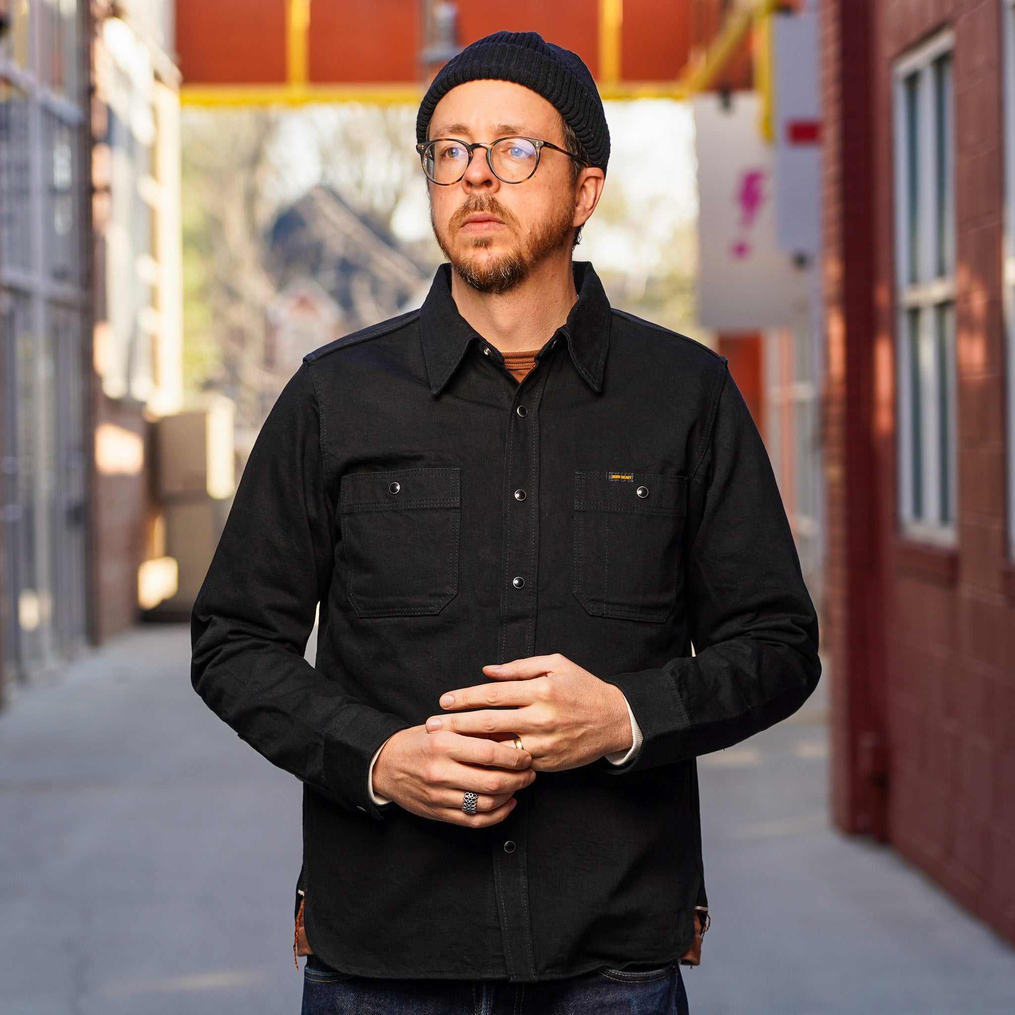 Iron Heart IHSH-338-BLK 12oz Selvedge Denim Work Shirt With Snaps - Black