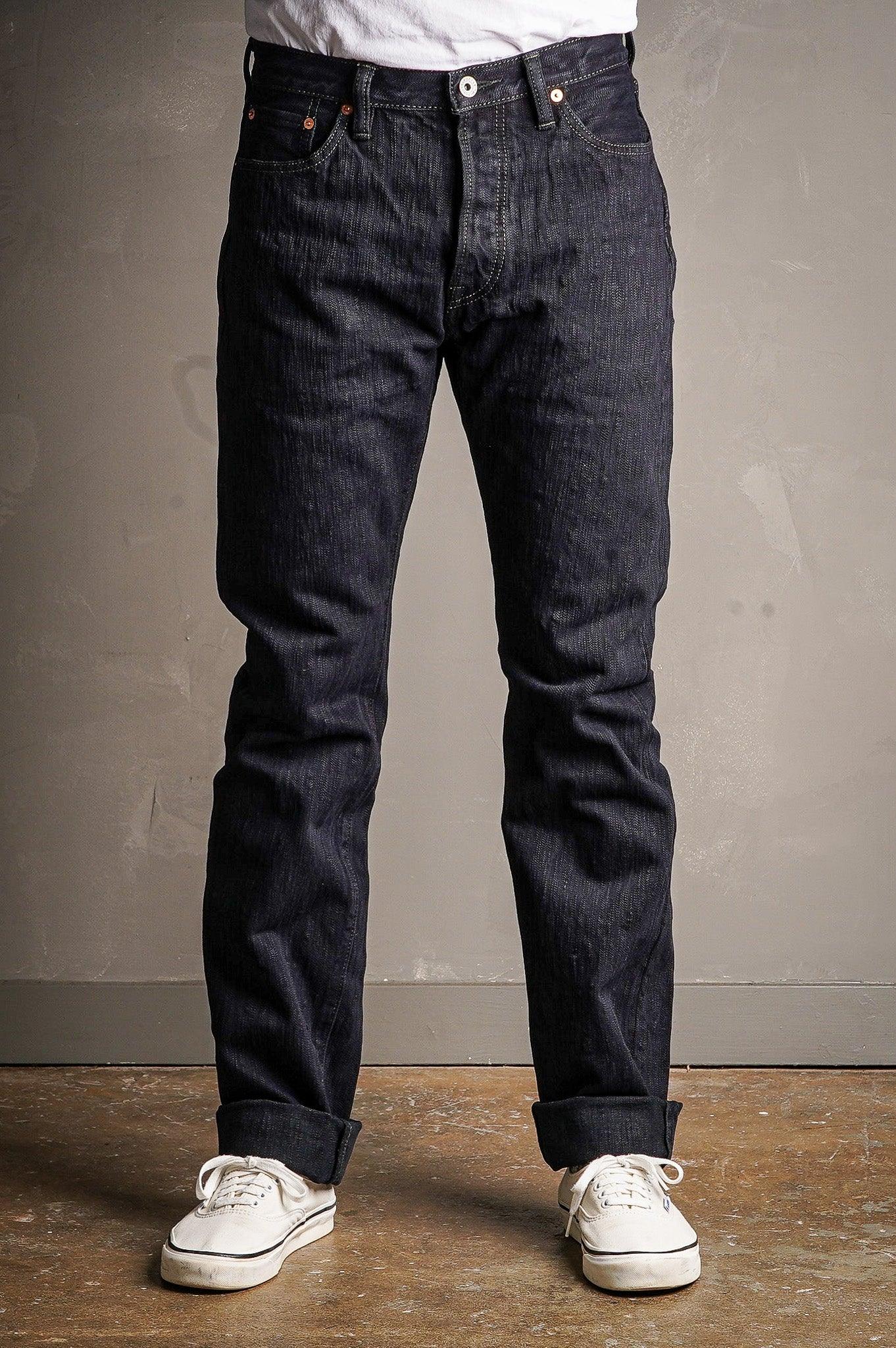 Iron Heart IH-888S-SLBod 16oz Slubby Selvedge Denim Relaxed Tapered Cut Jeans - Indigo Overdyed Black