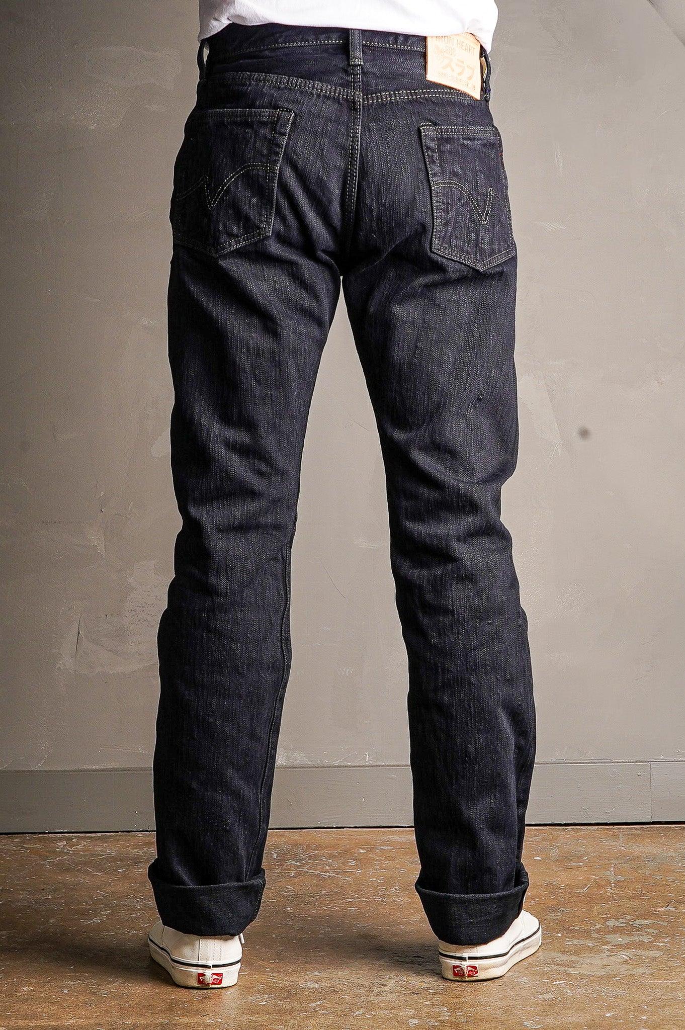 Iron Heart IH-888S-SLBod 16oz Slubby Selvedge Denim Relaxed Tapered Cut Jeans - Indigo Overdyed Black