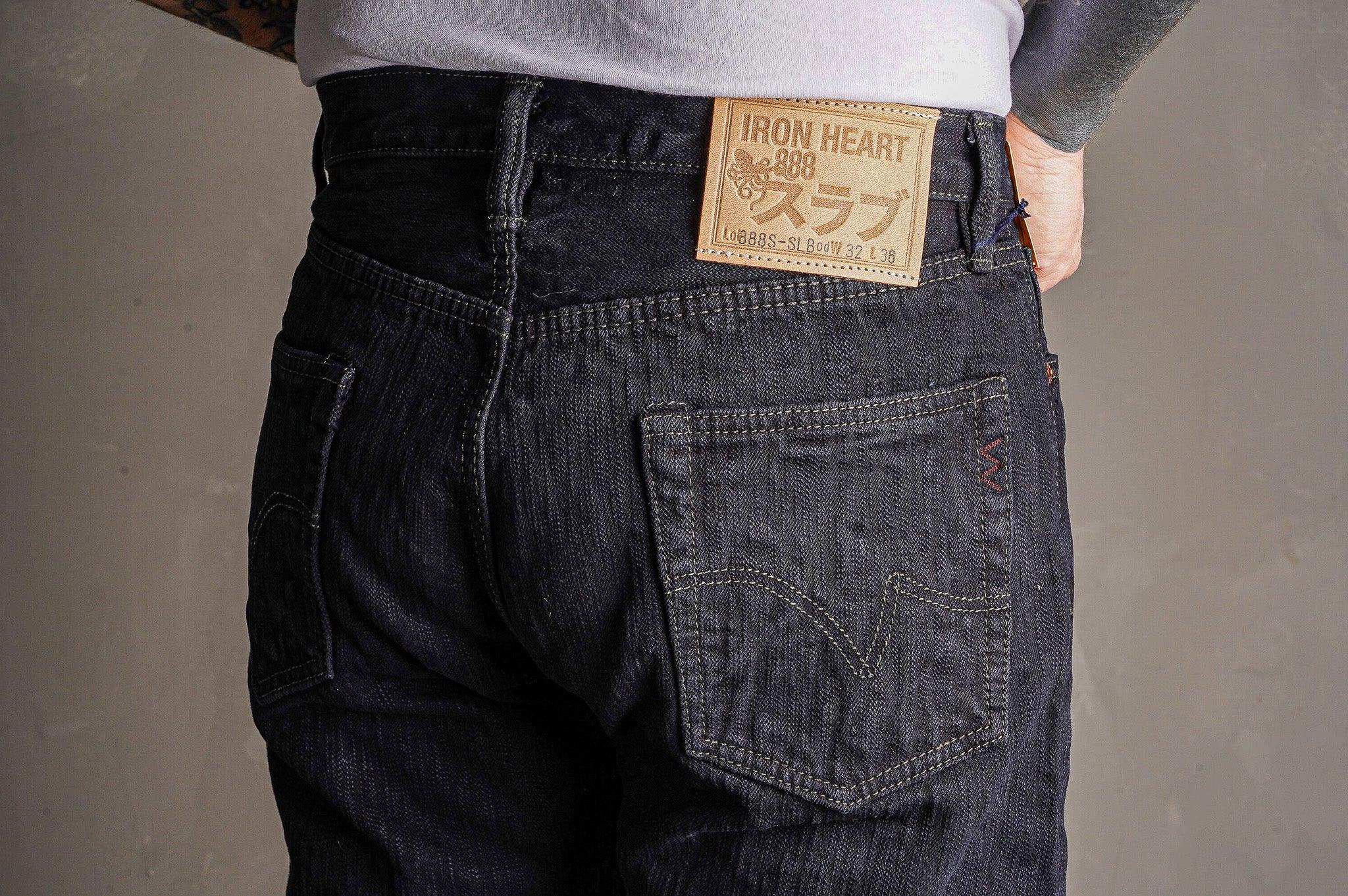 Iron Heart IH-888S-SLBod 16oz Slubby Selvedge Denim Relaxed Tapered Cut Jeans - Indigo Overdyed Black