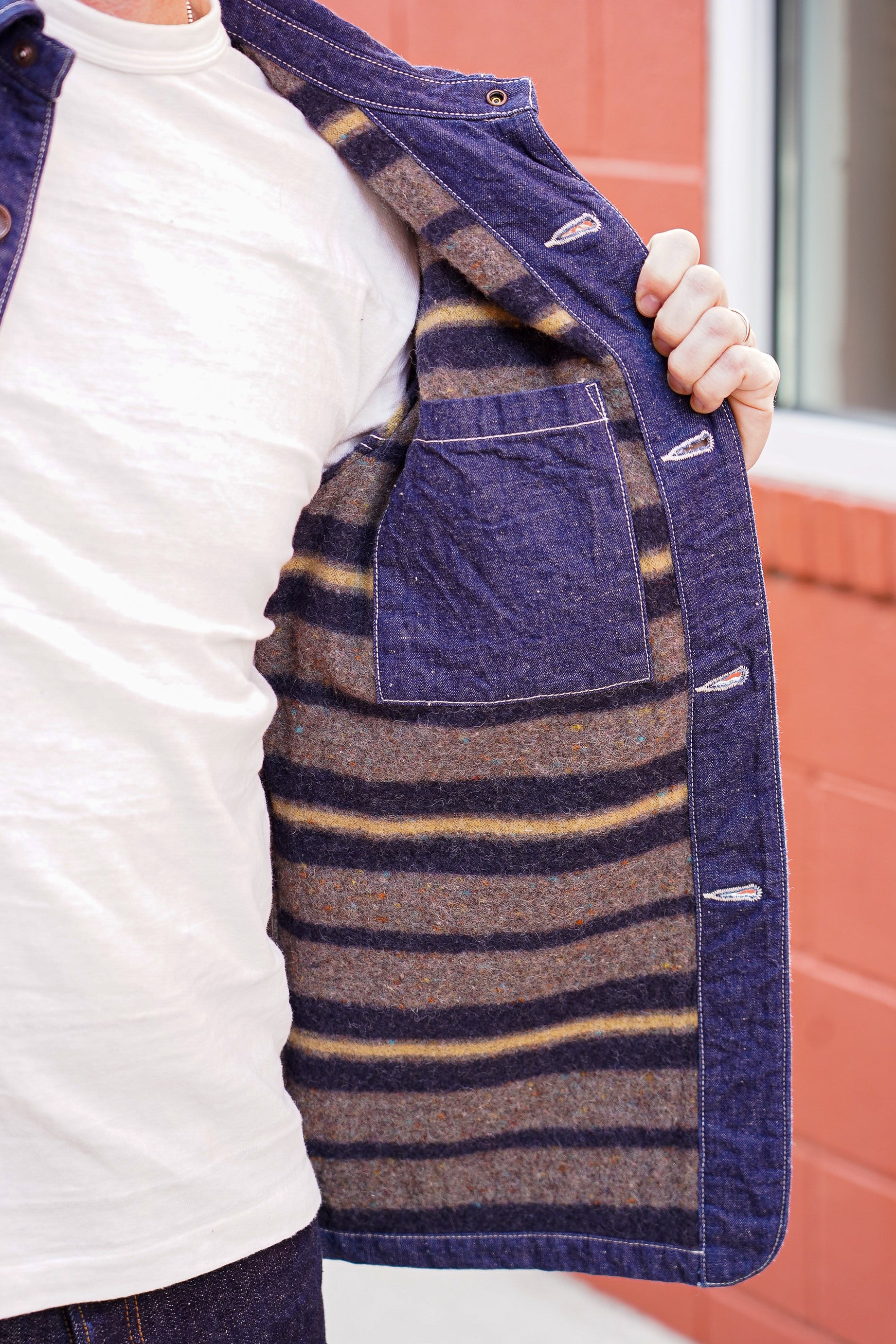 Iron Heart IHJ-149-IND 10oz Selvedge Denim Blanket Lined Chore Jacket - Indigo