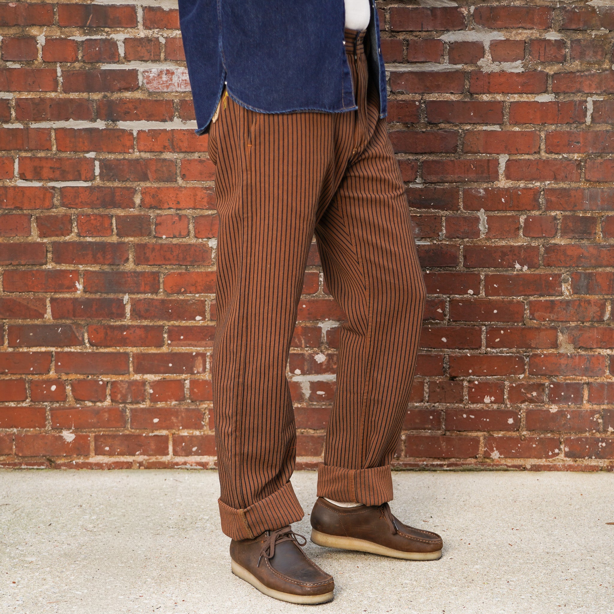 Freenote Cloth Deck Pant Straight Fit - Brown Herringbone Dobby