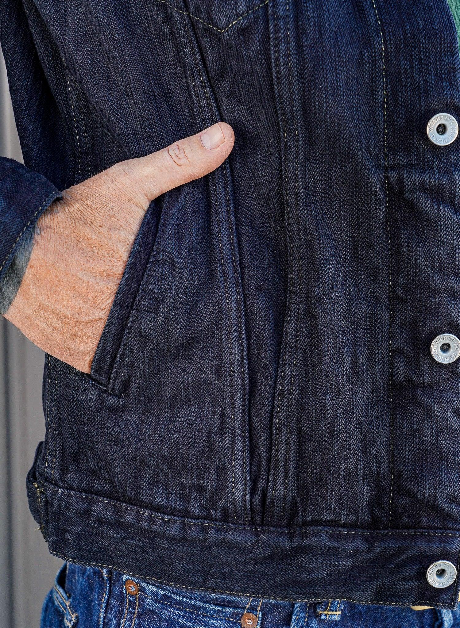 Iron Heart IH-526J-SLBod 16oz Slubby Selvedge Denim Type III Jacket - Indigo Overdyed Black
