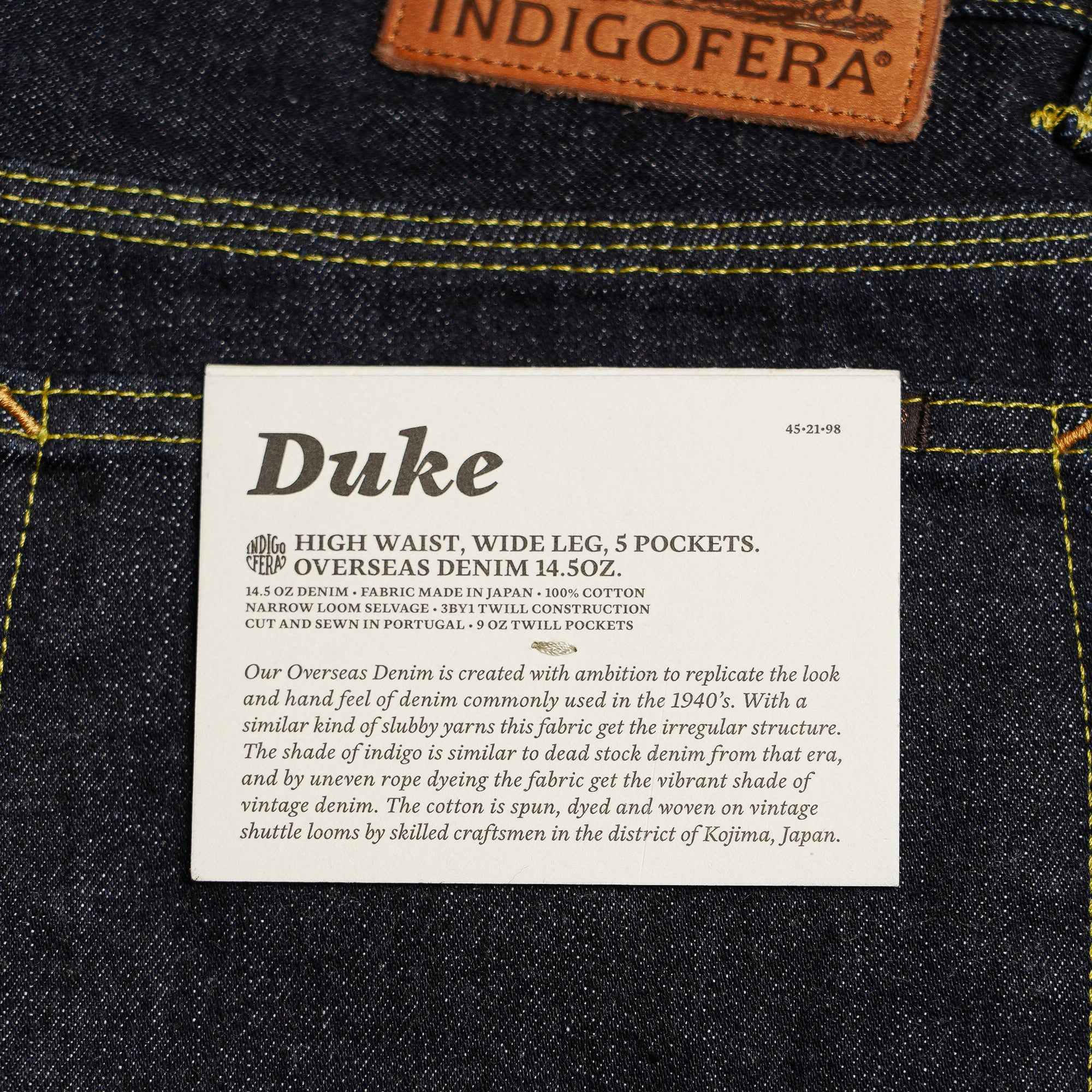 Indigofera Duke Wide Fit - 14.5oz Overseas Rinsed Denim