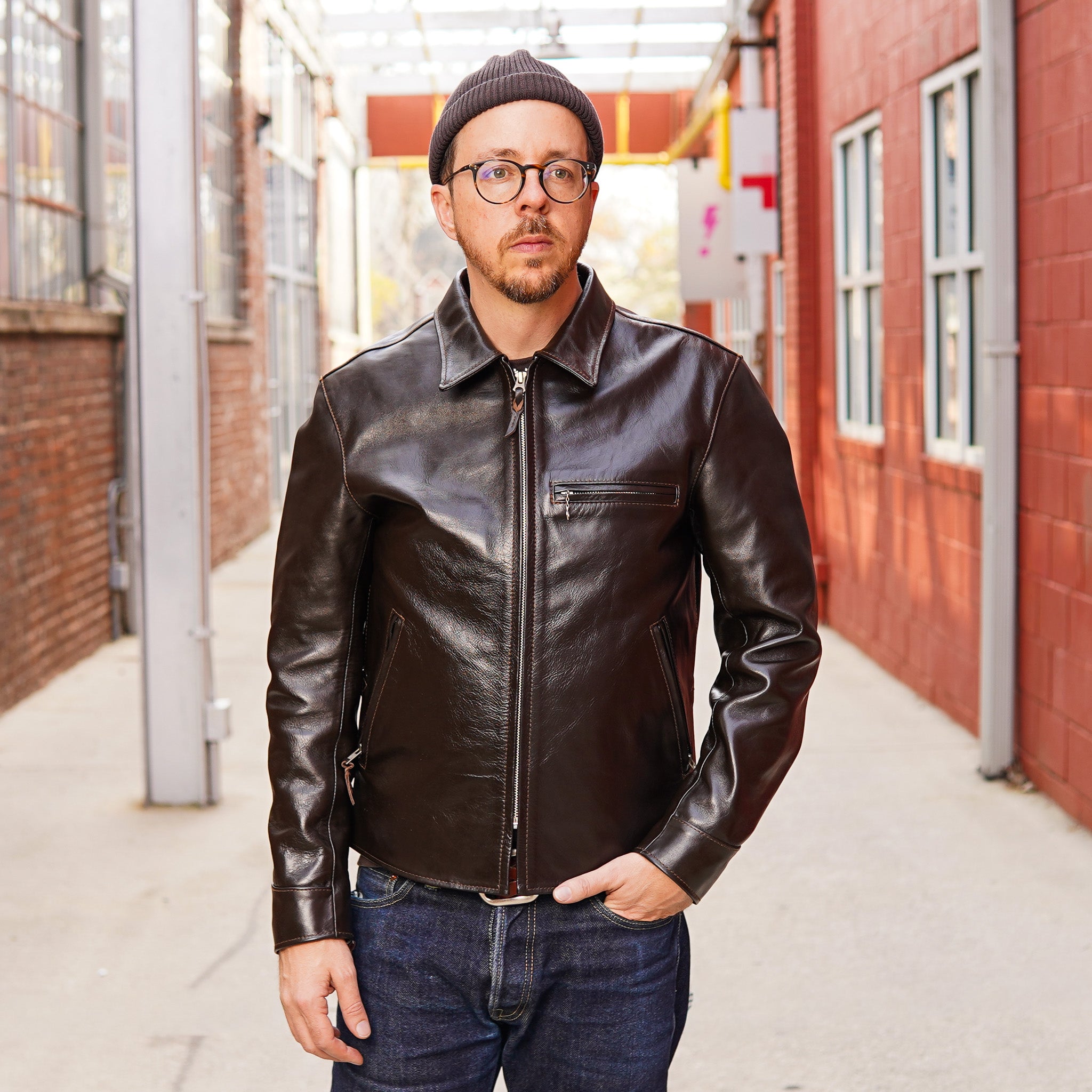 The Flat Head FN-LJ-HS005 Single Rider's Horsehide Jacket - Seal Brown