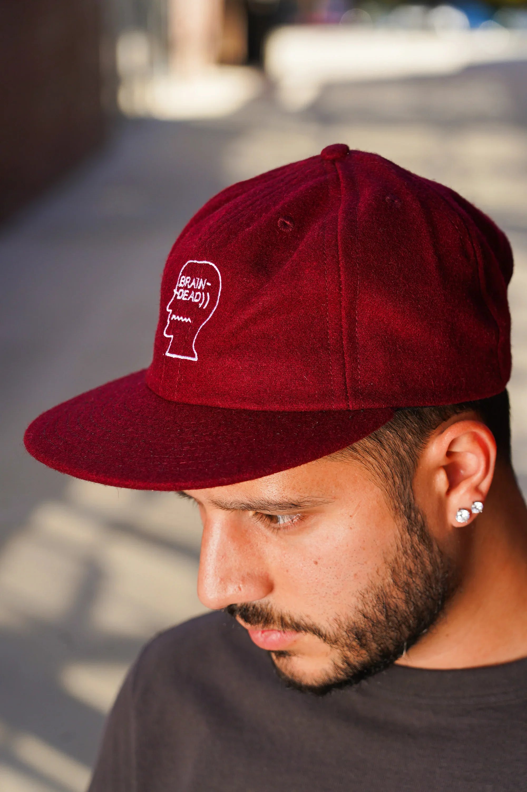 Brain Dead Flannel Classic Logohead 6 Panel Hat - Burgundy