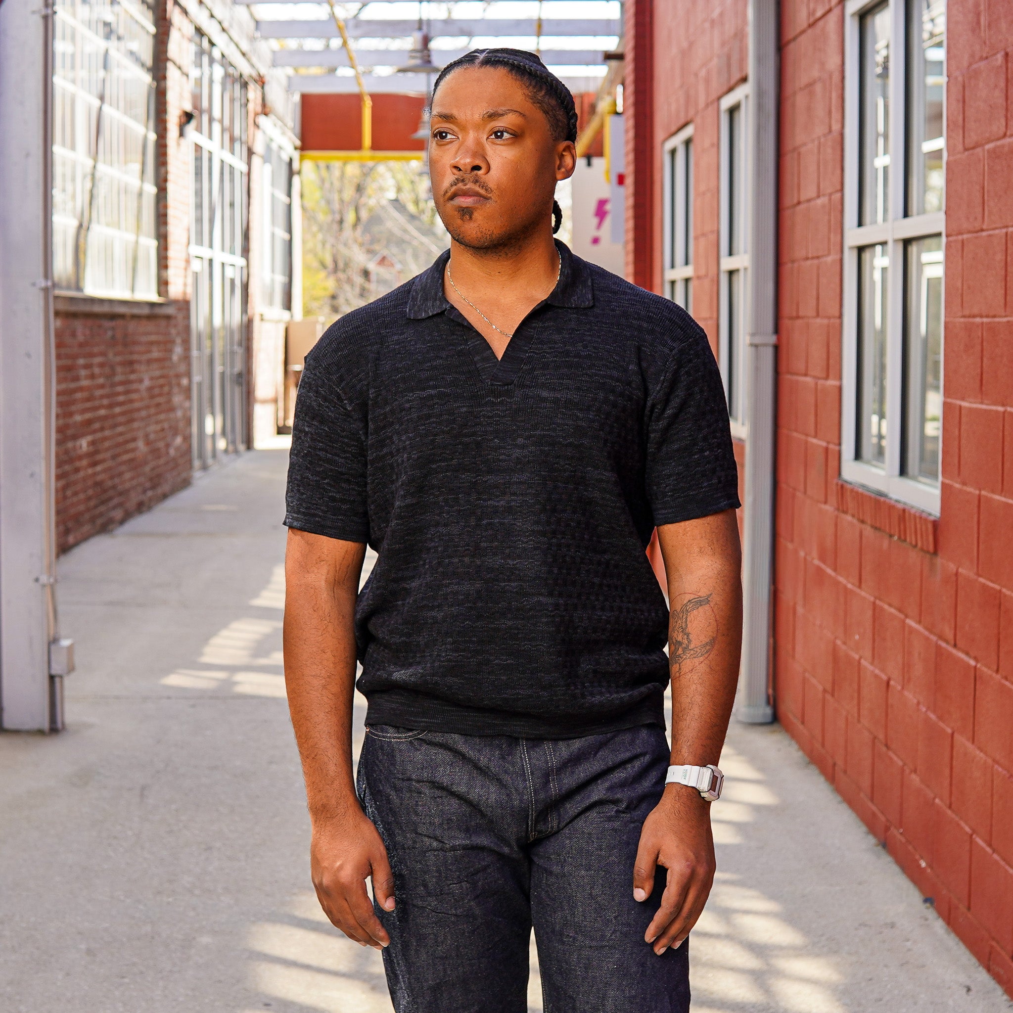 3sixteen Knit Polo - Vintage Black Boxweave