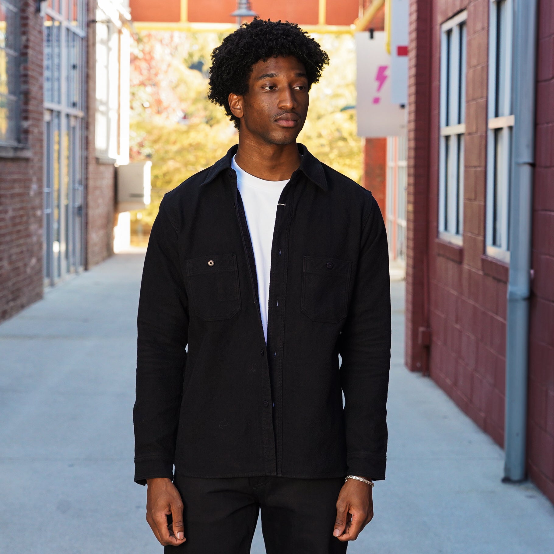 Samurai SSN24-01W Black Overdyed Sashiko Flannel Shirt - Black