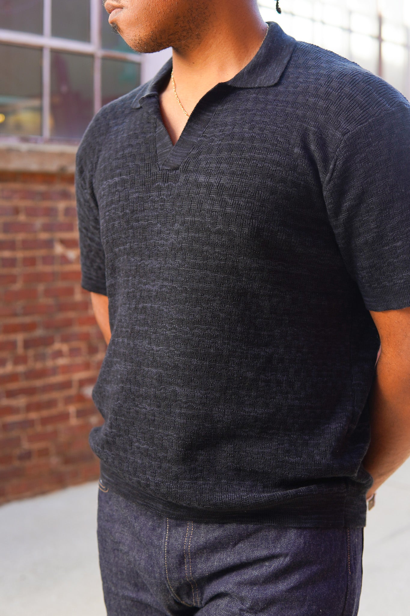 3sixteen Knit Polo - Vintage Black Boxweave
