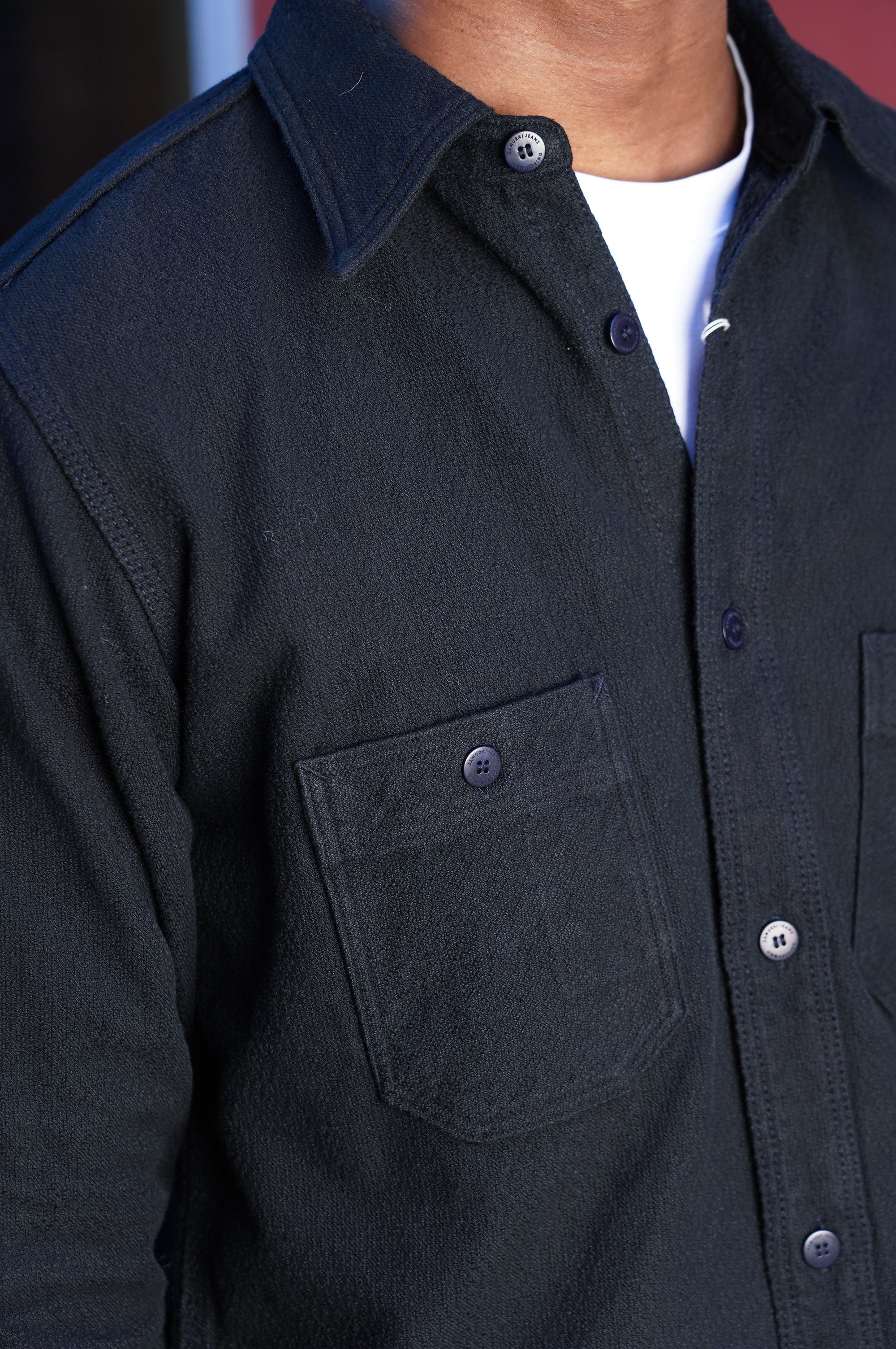 Samurai SSN24-01W Black Overdyed Sashiko Flannel Shirt - Black