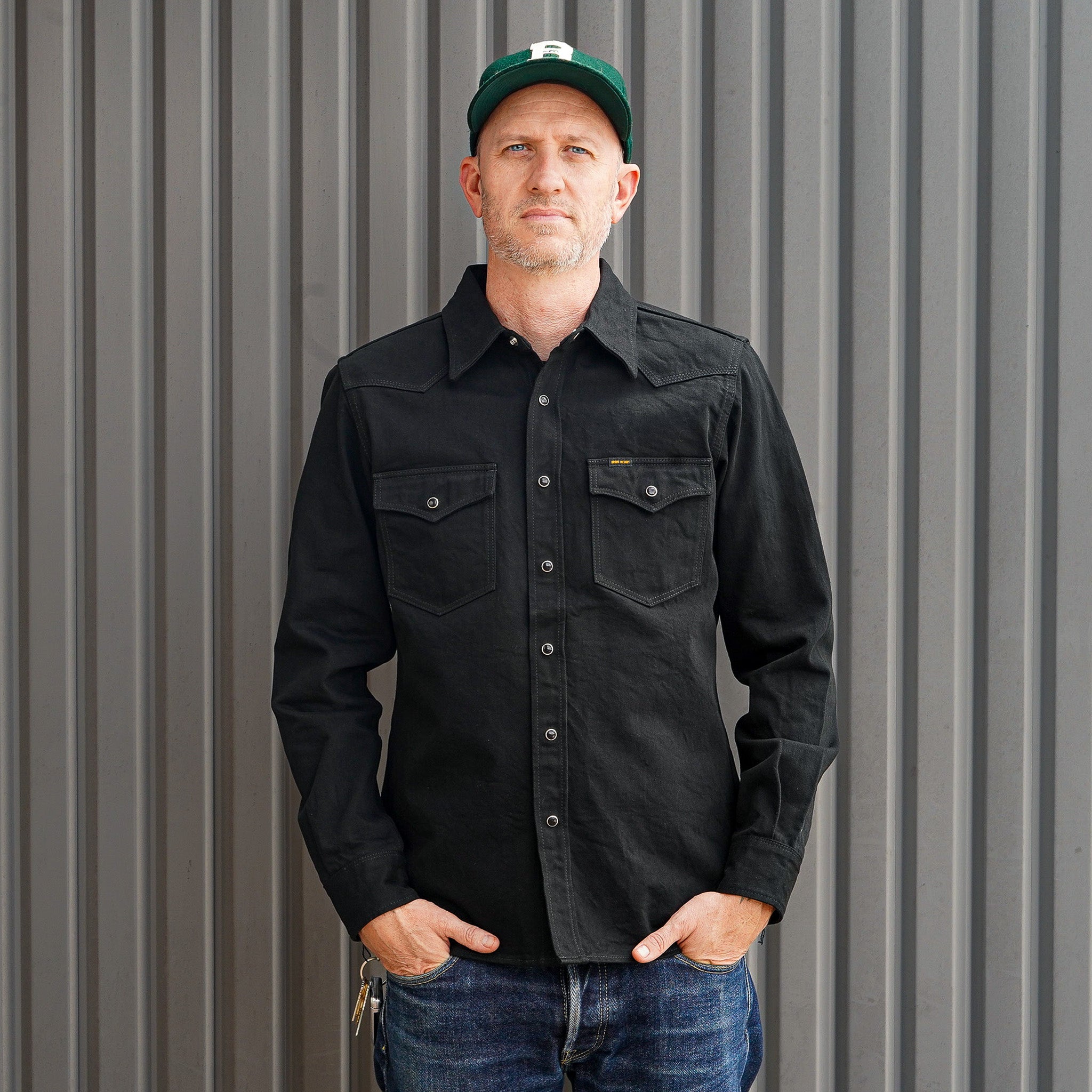 Iron Heart IHSH-218-BLK 12oz Selvedge Denim Western Shirt "The Johnny Cash III" - Black