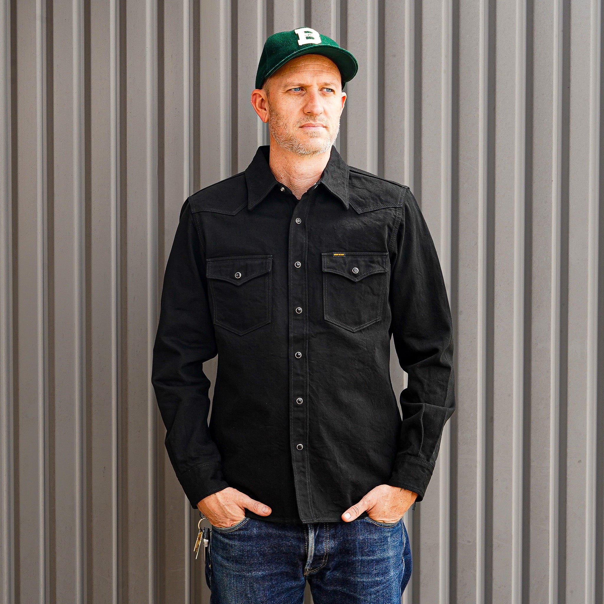Iron Heart IHSH-218-BLK 12oz Selvedge Denim Western Shirt 
