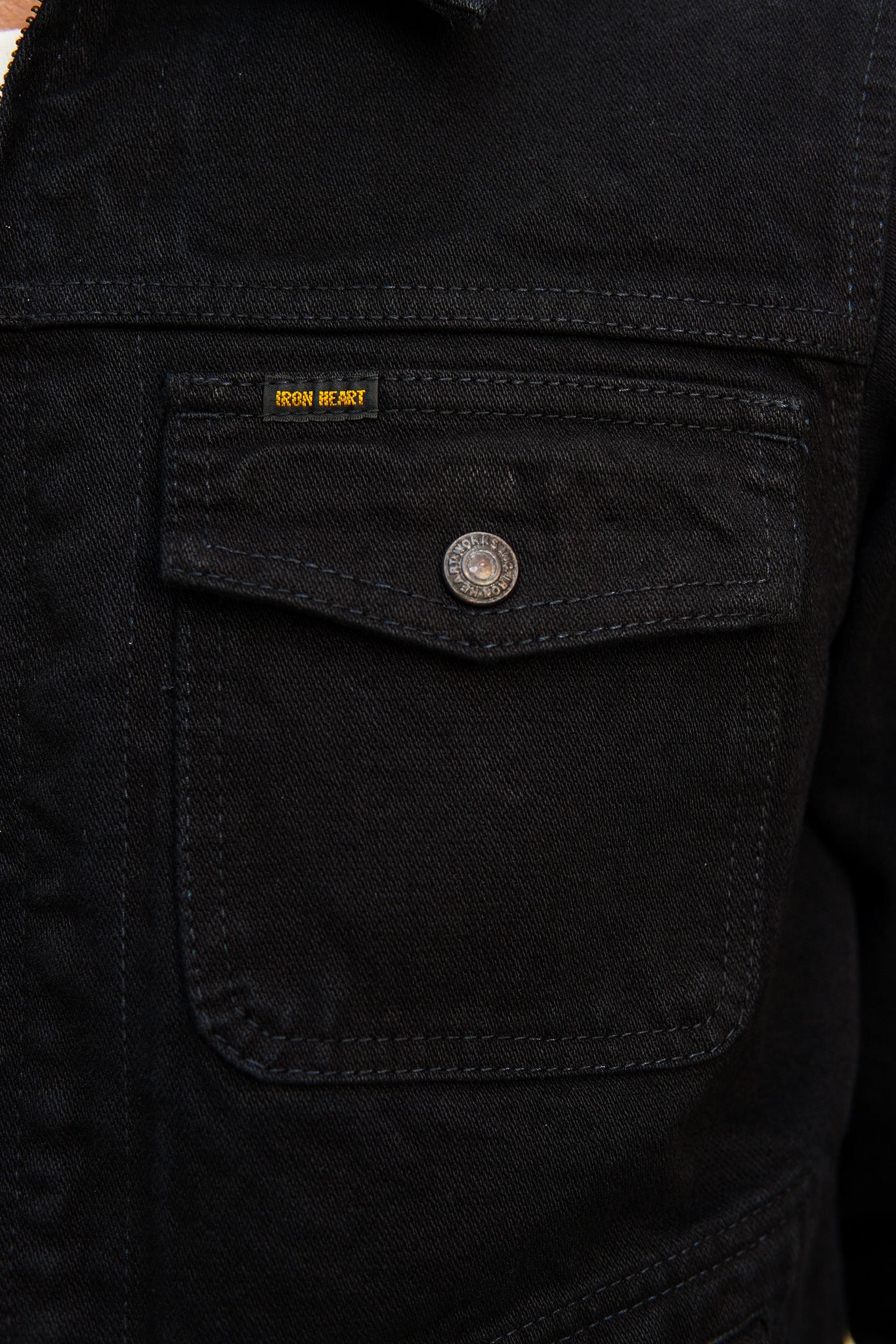 Iron Heart IHJ-123-OD 14oz Broken Twill Selvedge Denim Work Jacket - Indigo Overdyed Black
