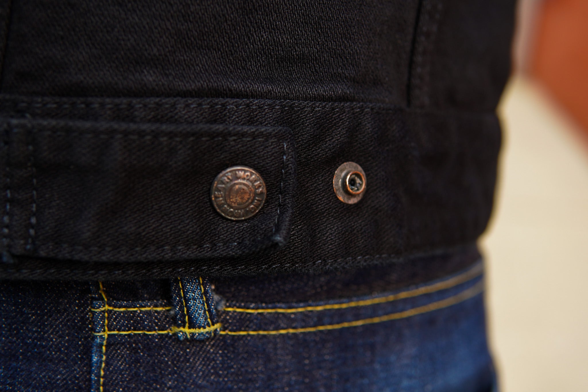 Iron Heart IHJ-123-OD 14oz Broken Twill Selvedge Denim Work Jacket - Indigo Overdyed Black
