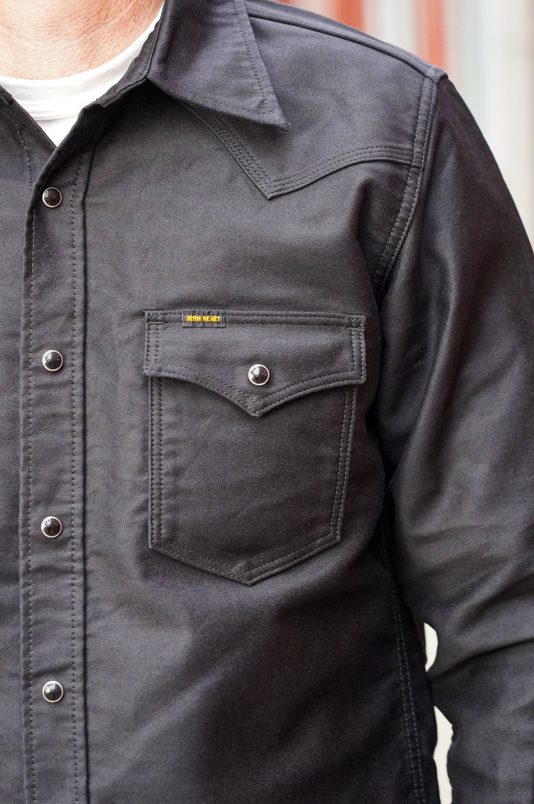 Iron Heart IHSH-426-BLK 12oz Military Moleskin Western Shirt - Black