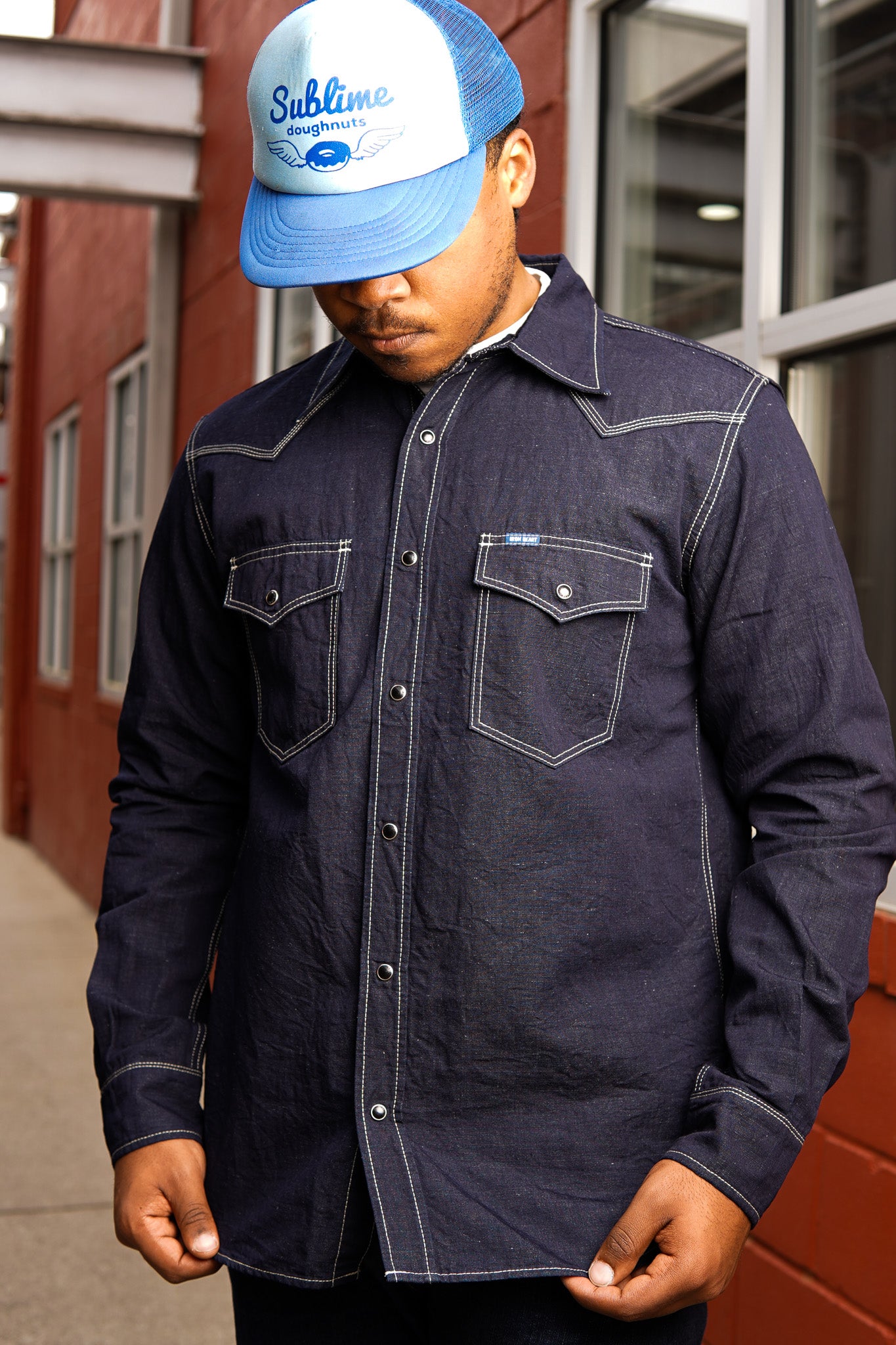 Iron Heart IHSH-444-IND 7oz Cotton Linen Chambray Western Shirt - Indigo
