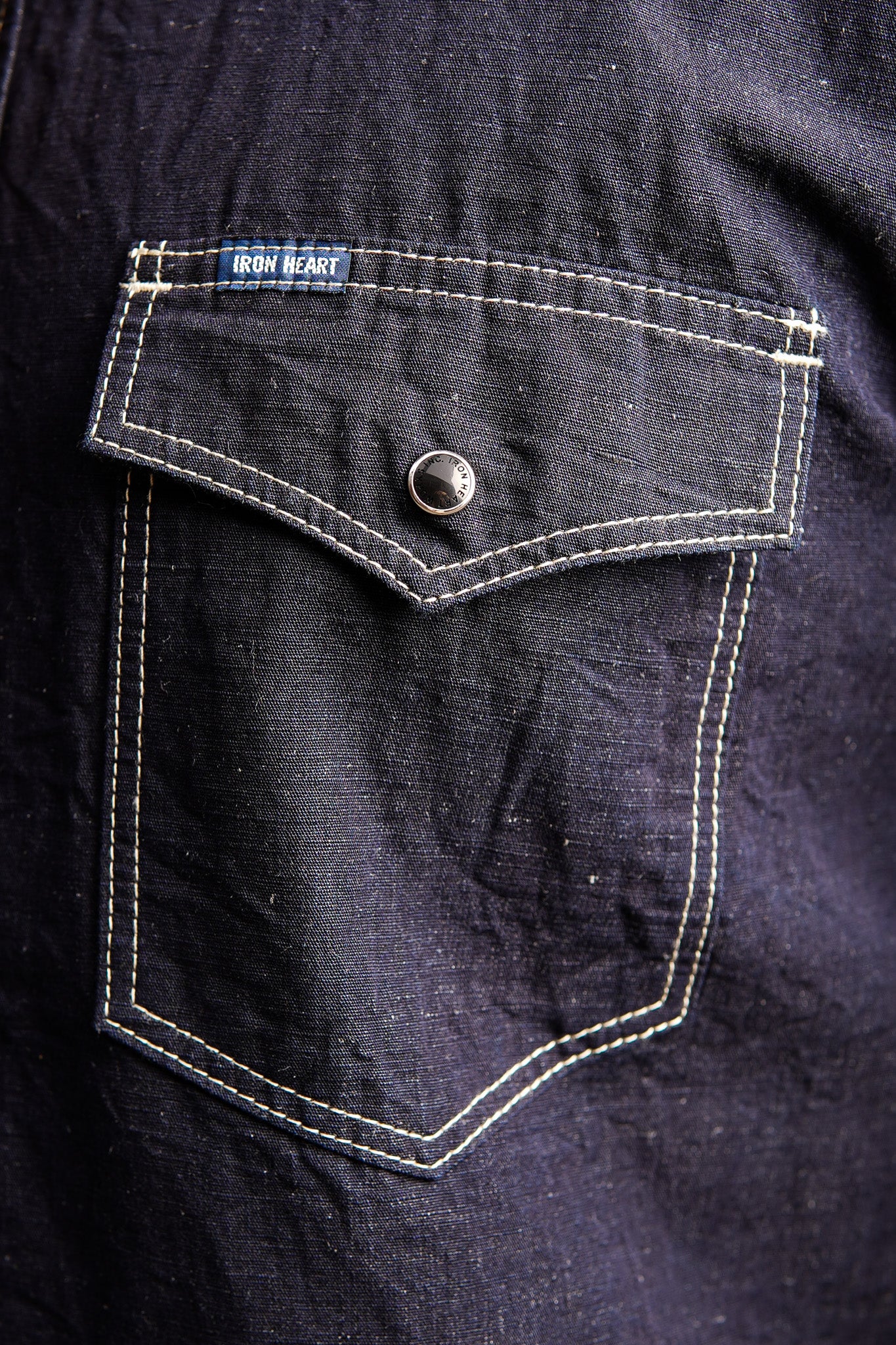Iron Heart IHSH-444-IND 7oz Cotton Linen Chambray Western Shirt - Indigo