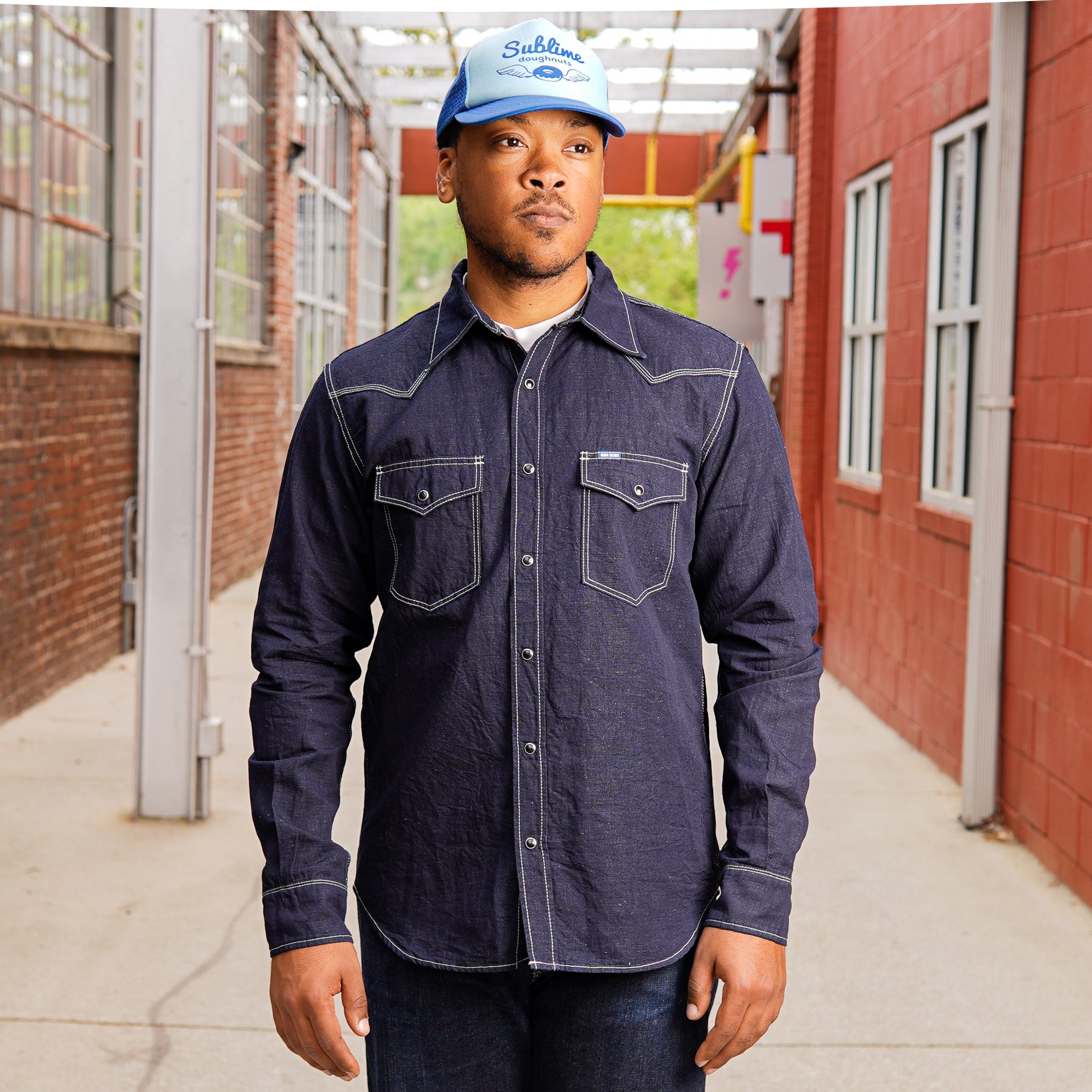 Iron Heart IHSH-444-IND 7oz Cotton Linen Chambray Western Shirt