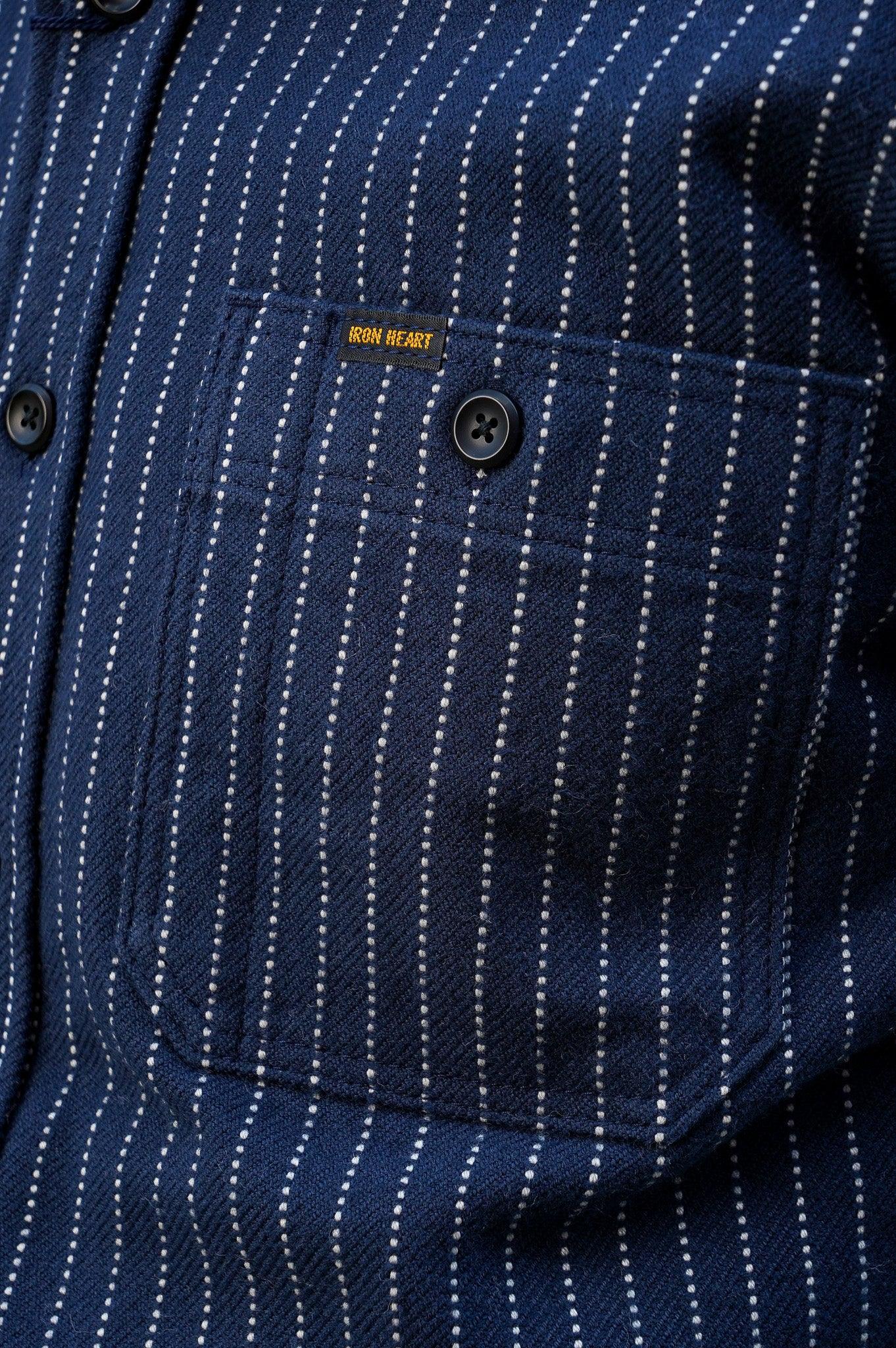 Iron Heart IHSH-402-NAV 12oz Ultra Heavy Flannel Chalk Stripe Work Shirt - Navy