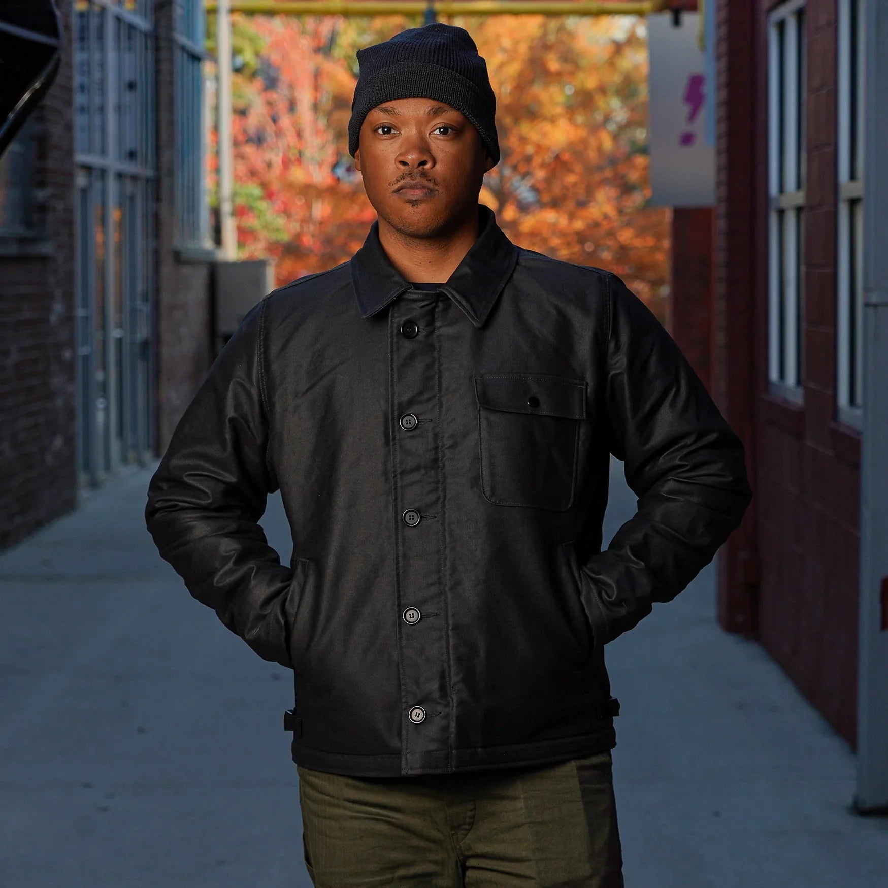 Iron Heart IHM-45-BLK Oiled Whipcord A2 Deck Jacket - Black