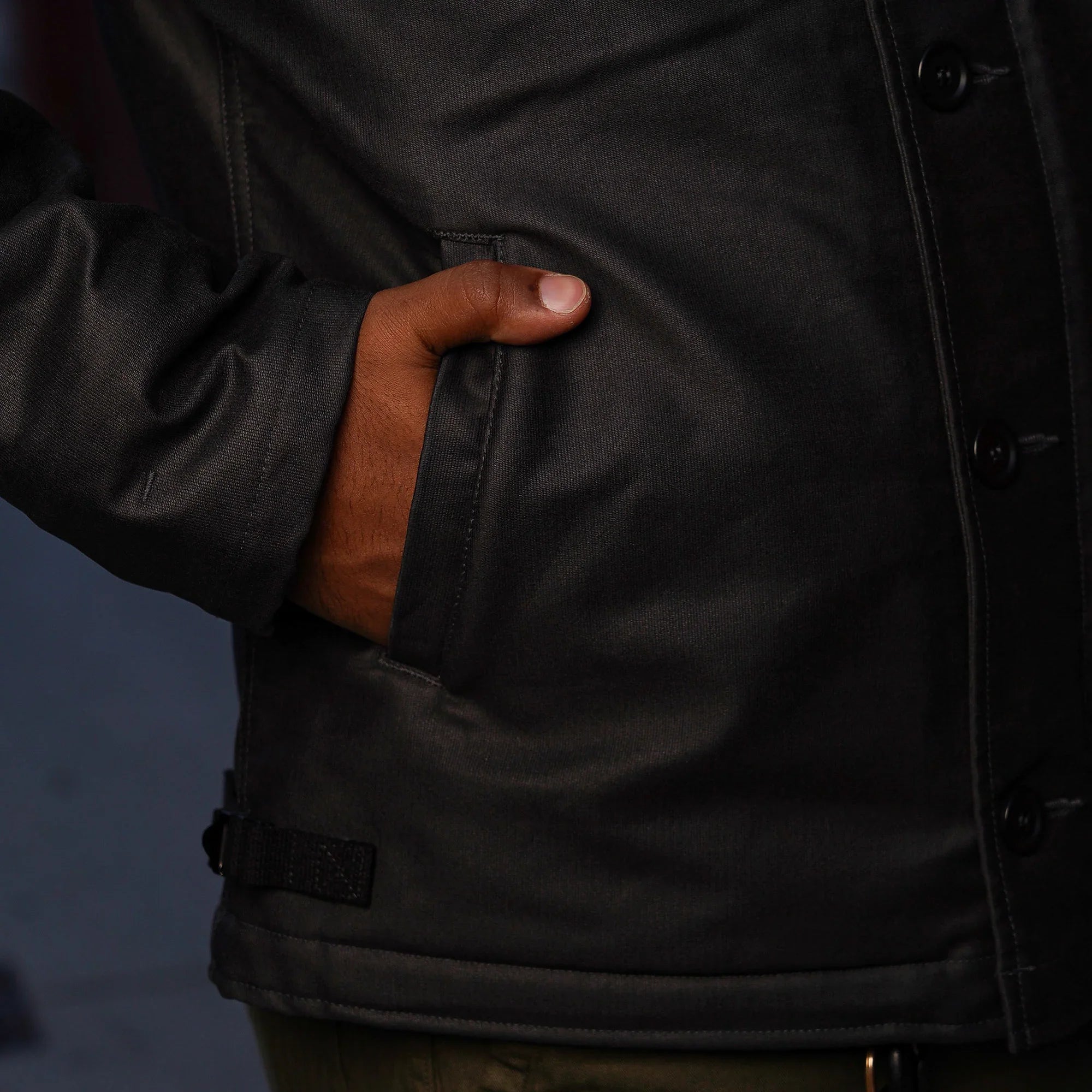 Iron Heart IHM-45-BLK Oiled Whipcord A2 Deck Jacket - Black