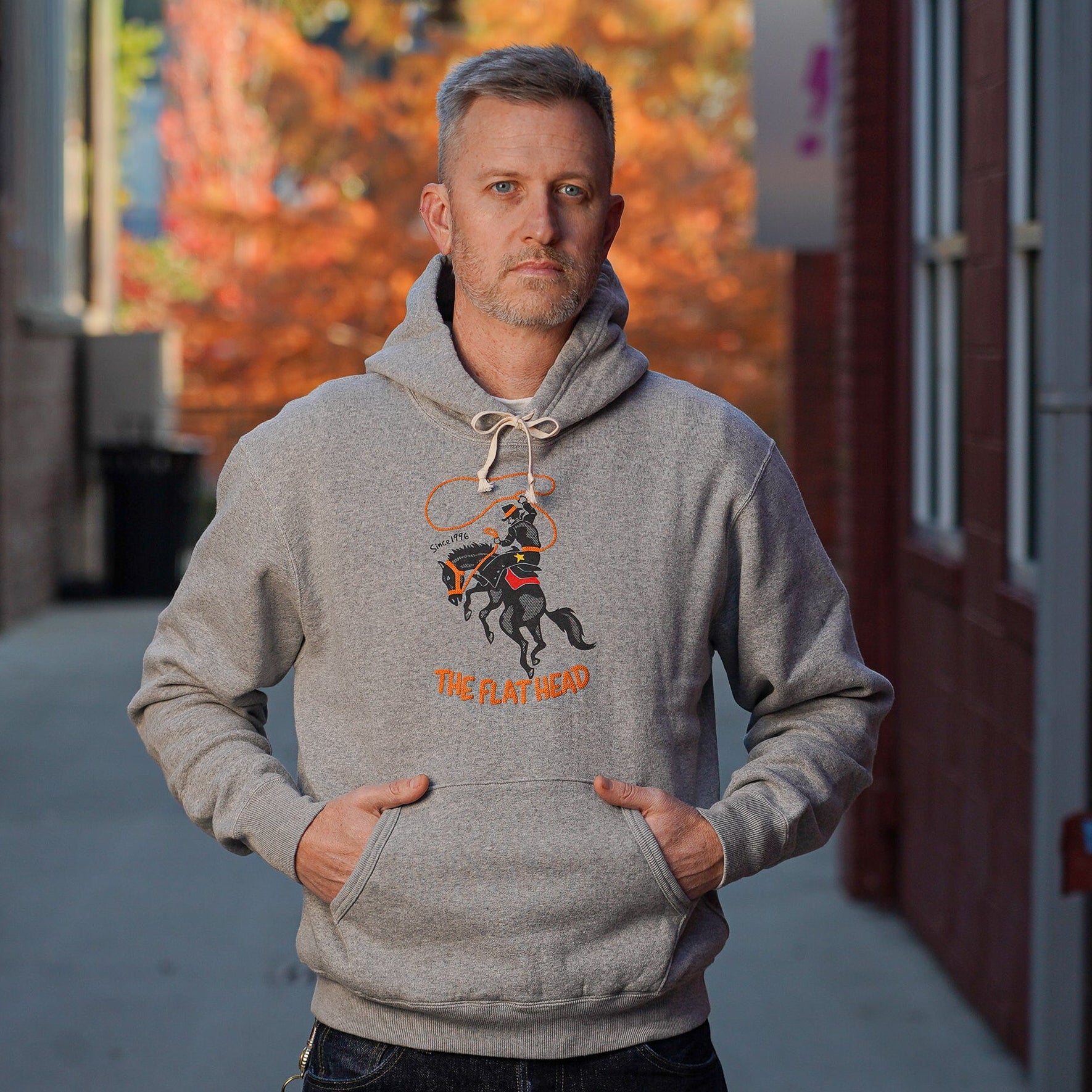 The Flat Head FN-SWP-217 Loopwheel Cowboy Hooded Sweatshirt - Grey